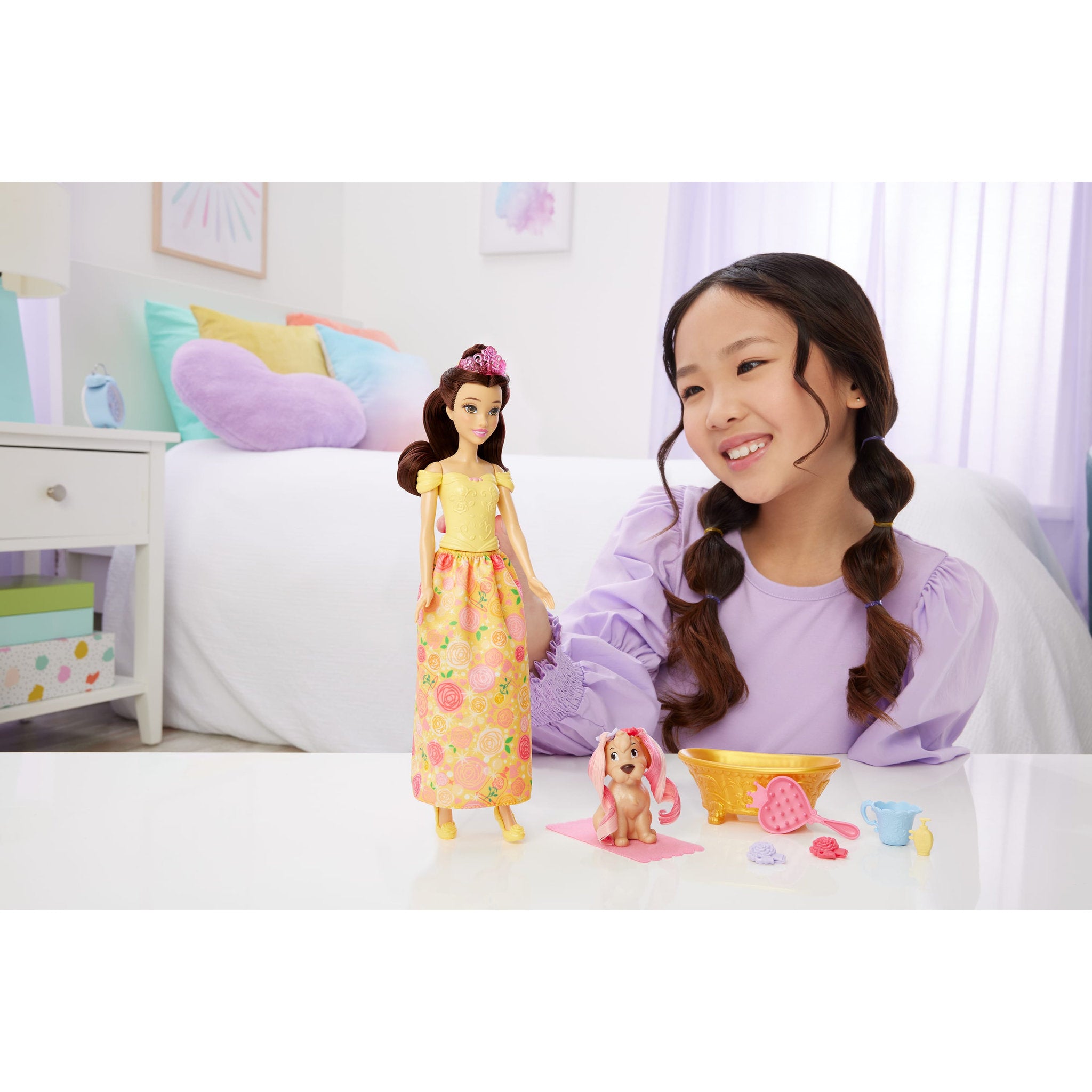 Disney Princess Bathe & Brush Belle Doll with Puppy