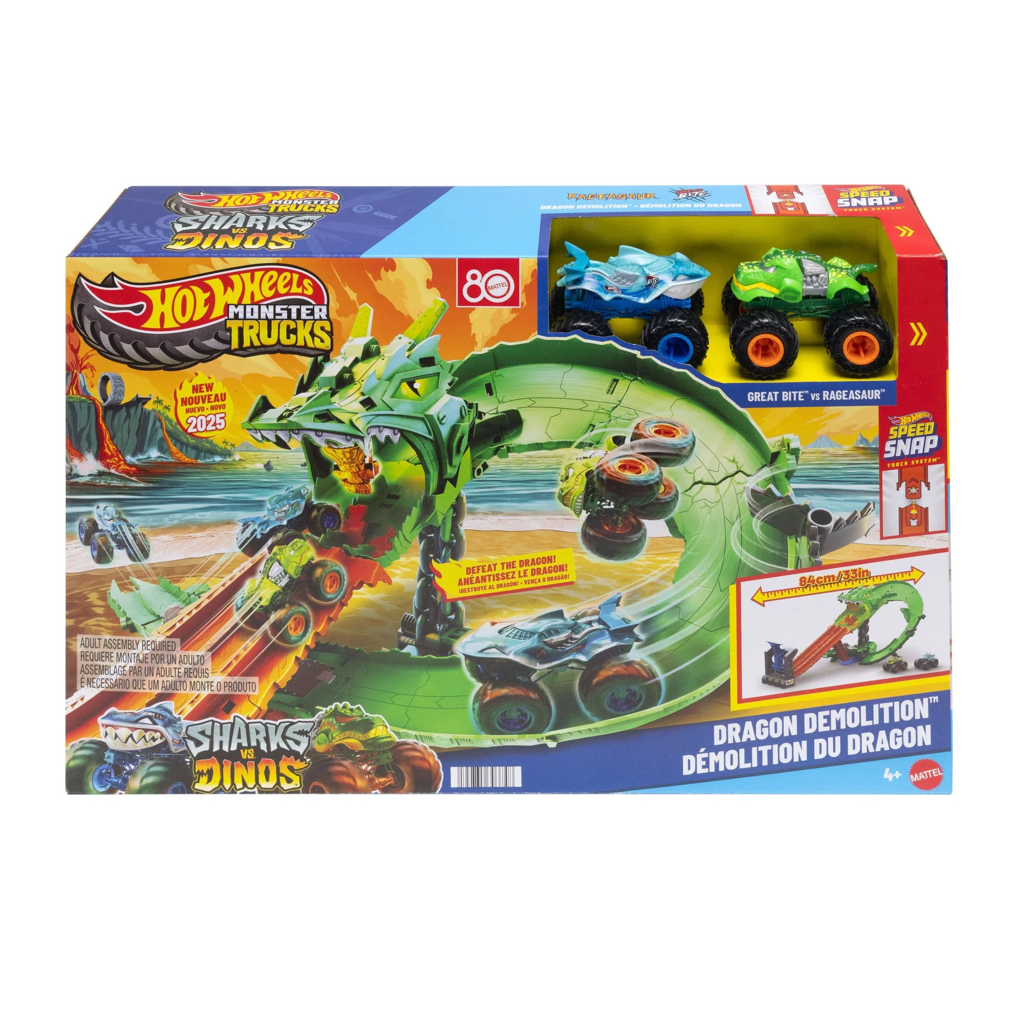 Hot Wheels Monster Trucks Sharks vs. Dinos Dragon Demolition Playset