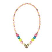 Pink Poppy Rhinestone Butterfly Charm Stretch Beaded Necklace