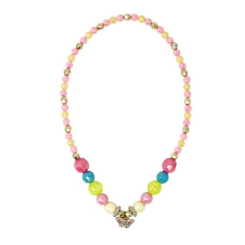 Pink Poppy Rhinestone Butterfly Charm Stretch Beaded Necklace