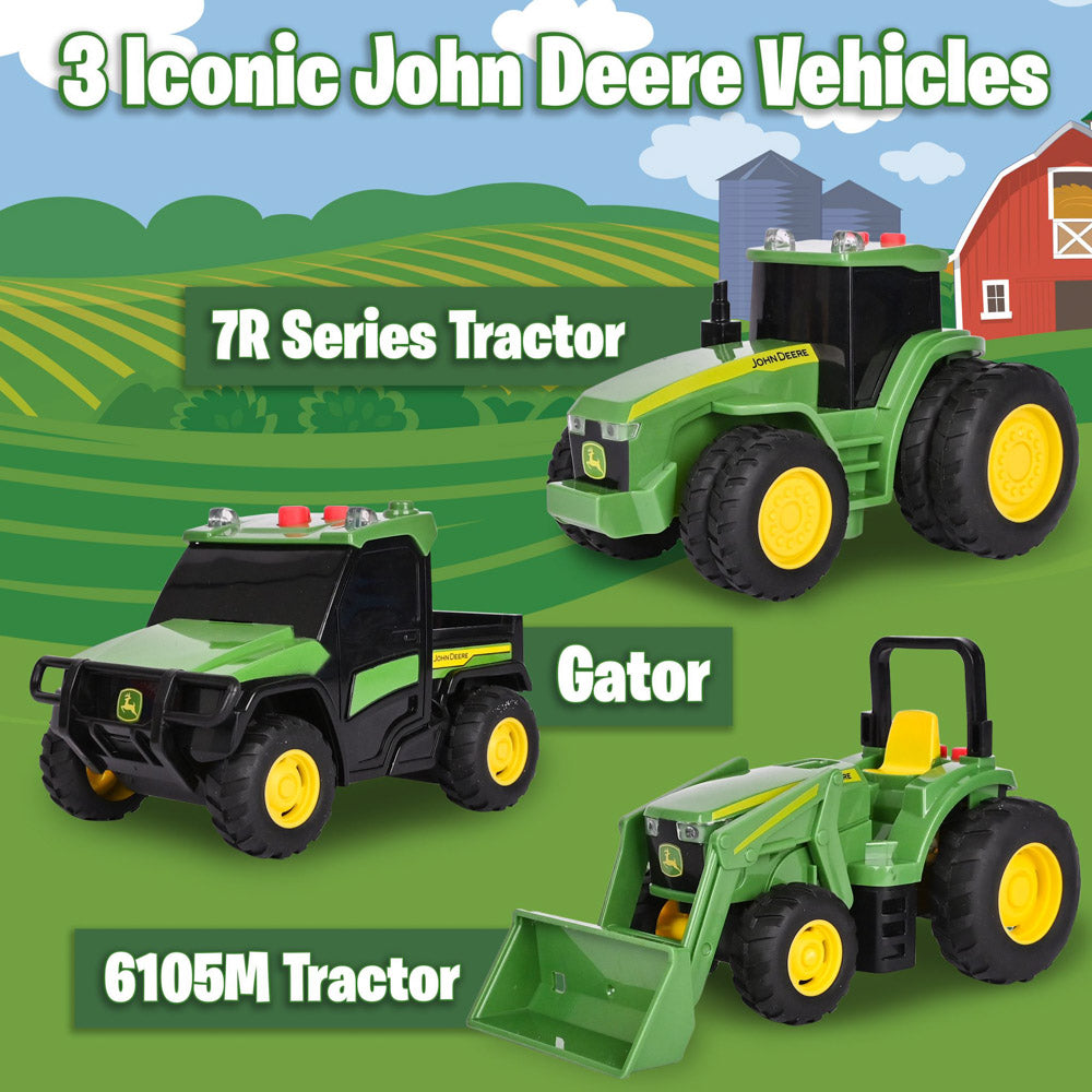 John Deere Lights & Sound Mini Tractor 3 Pack - Toyworld NZ