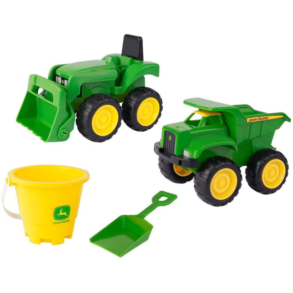 John Deere Sandpit Tractor & Dump Truck with Bucket & Shovel toys