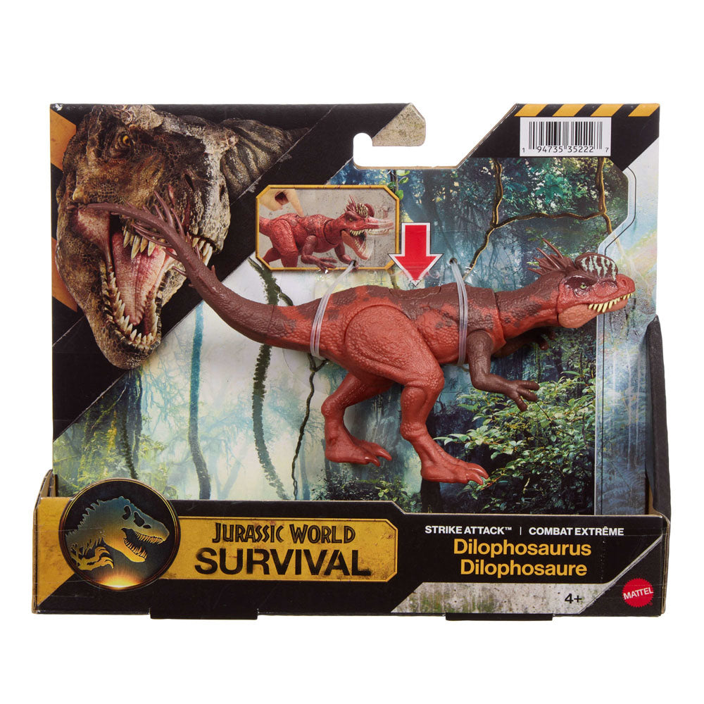 Jurassic World Survival Strike Attack - Dilophosaurus Dinosaur Figure toy, in packaging