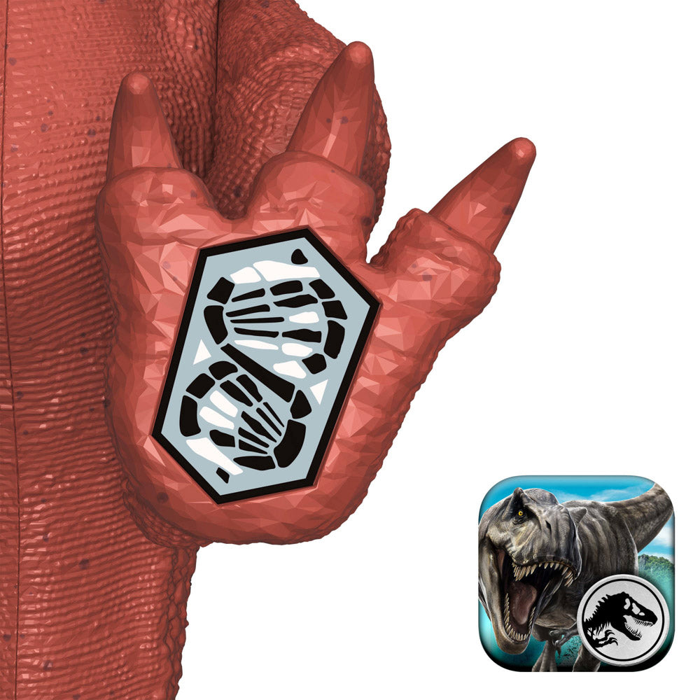Scan the code under the foot of Dilophosaurus Dinosaur in the Jurassic World Play App to unlock a digital dinosaur.