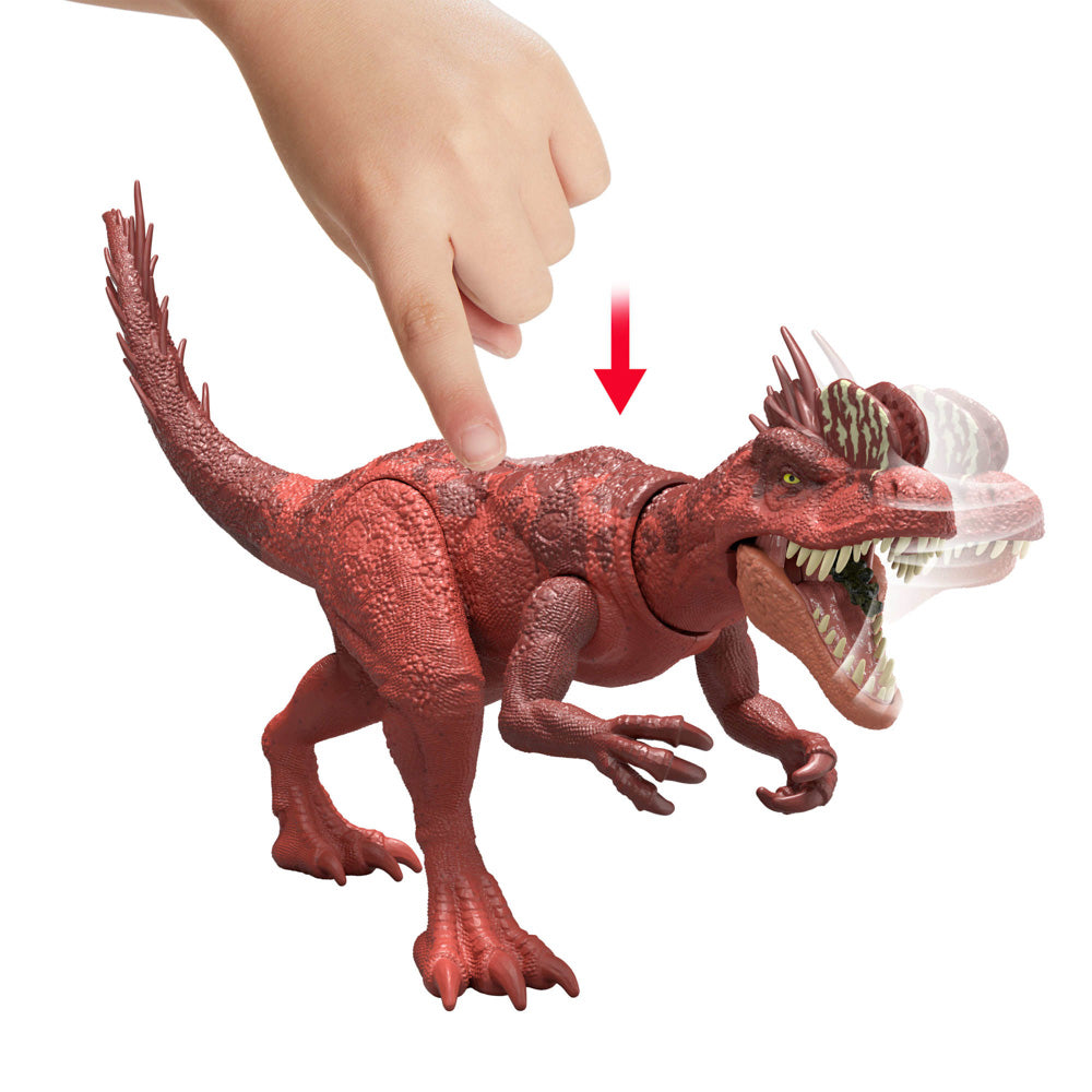 Head moves on the Jurassic World Survival Strike Attack - Dilophosaurus Dinosaur Figure toy