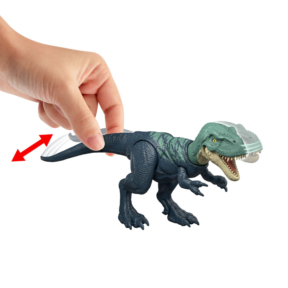 Head and tail move on the Jurassic World Survival Strike Attack - Nanotyrannus Dinosaur figure toy