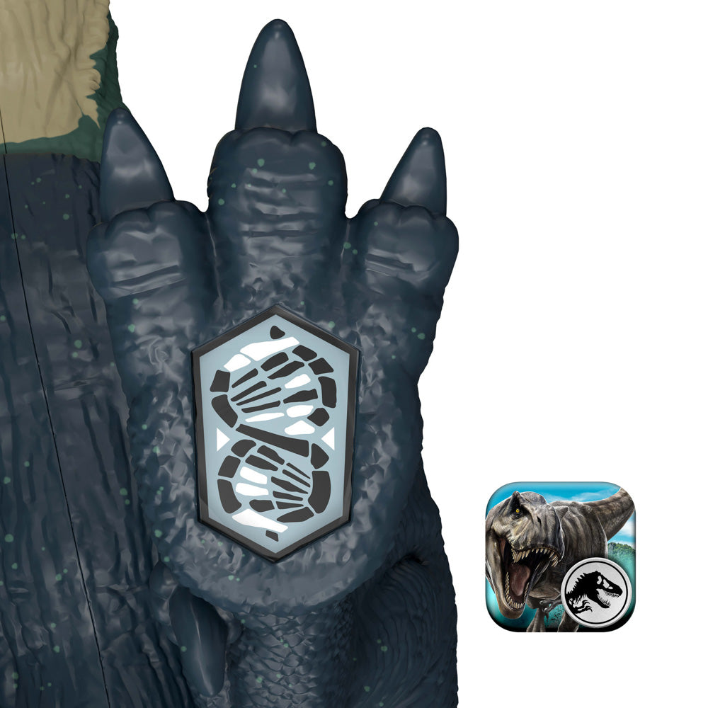 Scan the code under the foot of Nanotyrannus Dinosaur in the Jurassic World Play App to unlock a digital dinosaur.