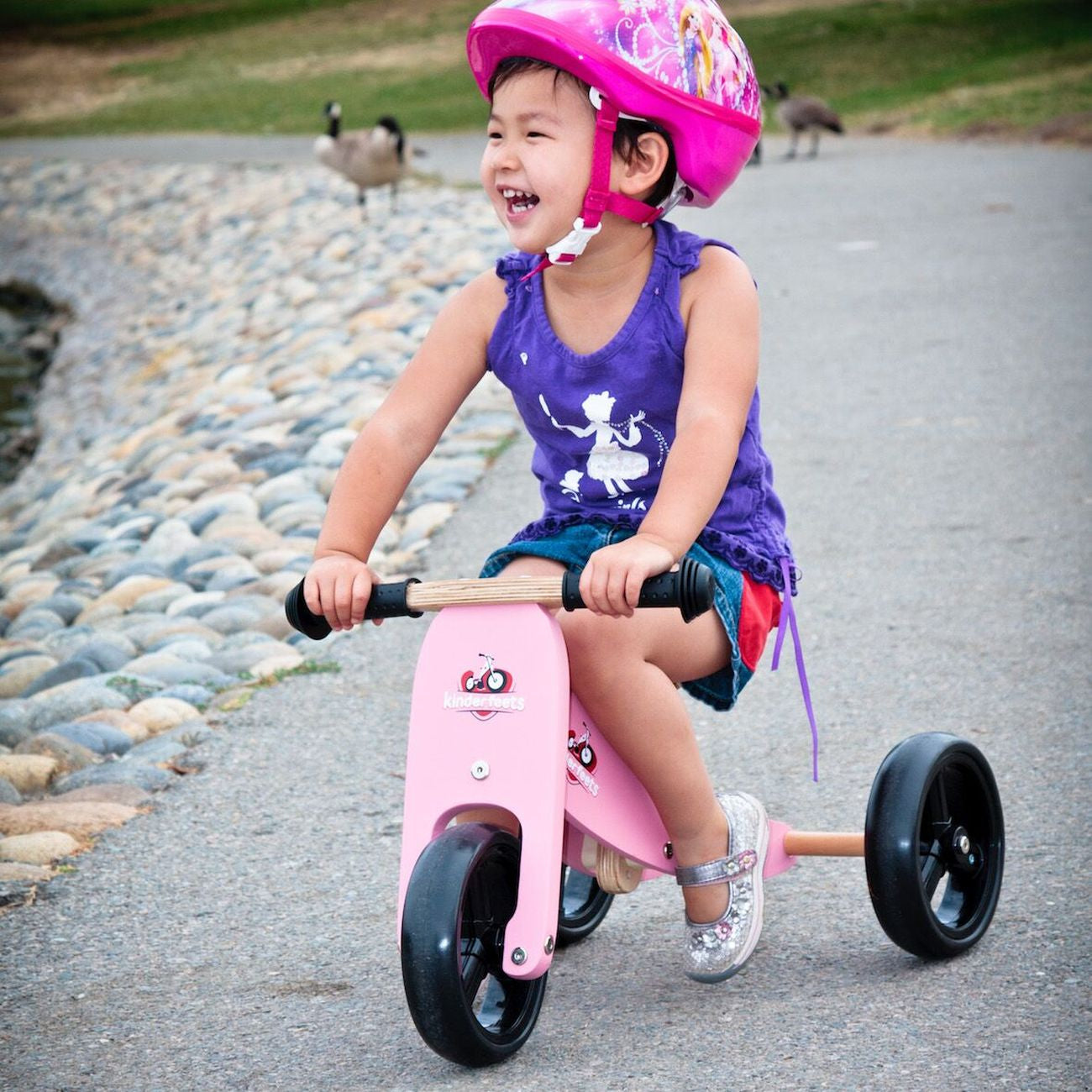 Kinderfeets Tiny Tot Plus Wooden Trike Rose Pink