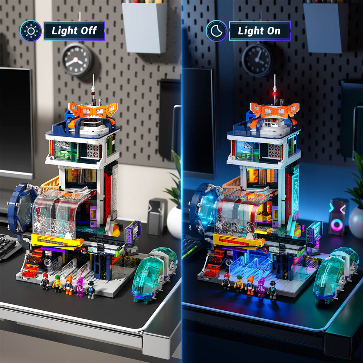 Lumibricks Cyberpunk Neoncity Floating Train Station