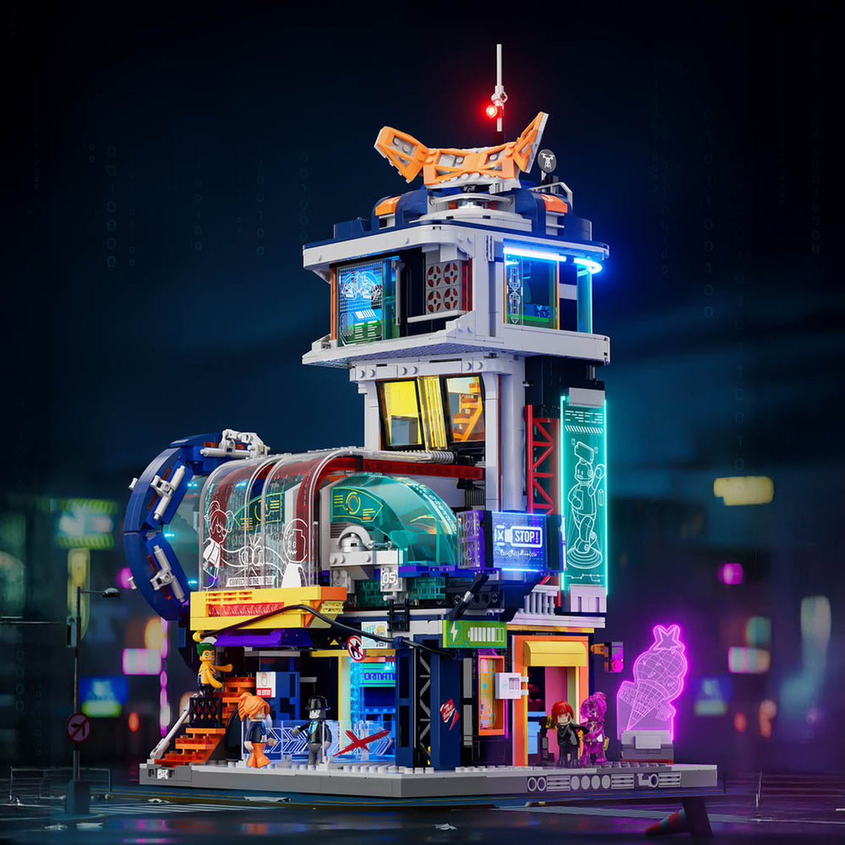 Lumibricks Cyberpunk Neoncity Floating Train Station