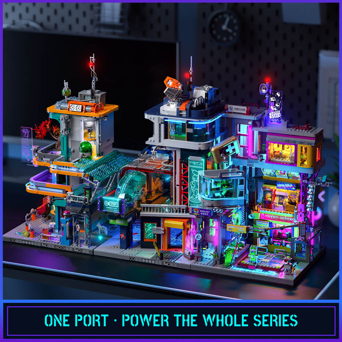 Lumibricks Cyberpunk Neoncity Floating Train Station