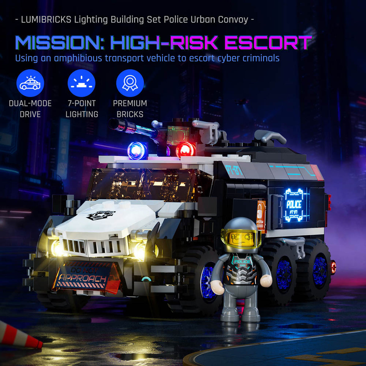 Lumibricks Cyberpunk Neoncity Police Urban Convoy