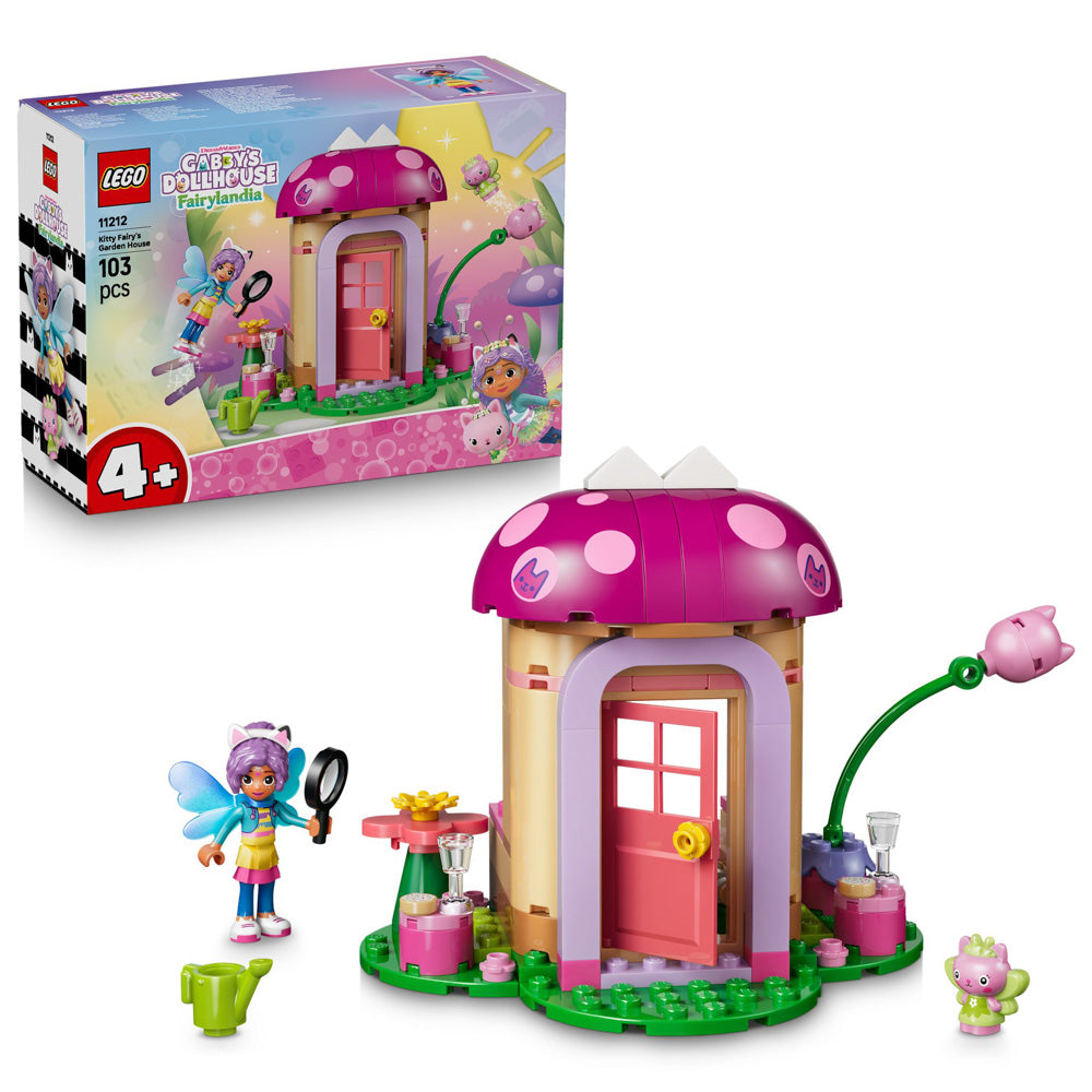 Assembled LEGO 11212 Gabby’s Dollhouse Kitty Fairy’s Garden House set.