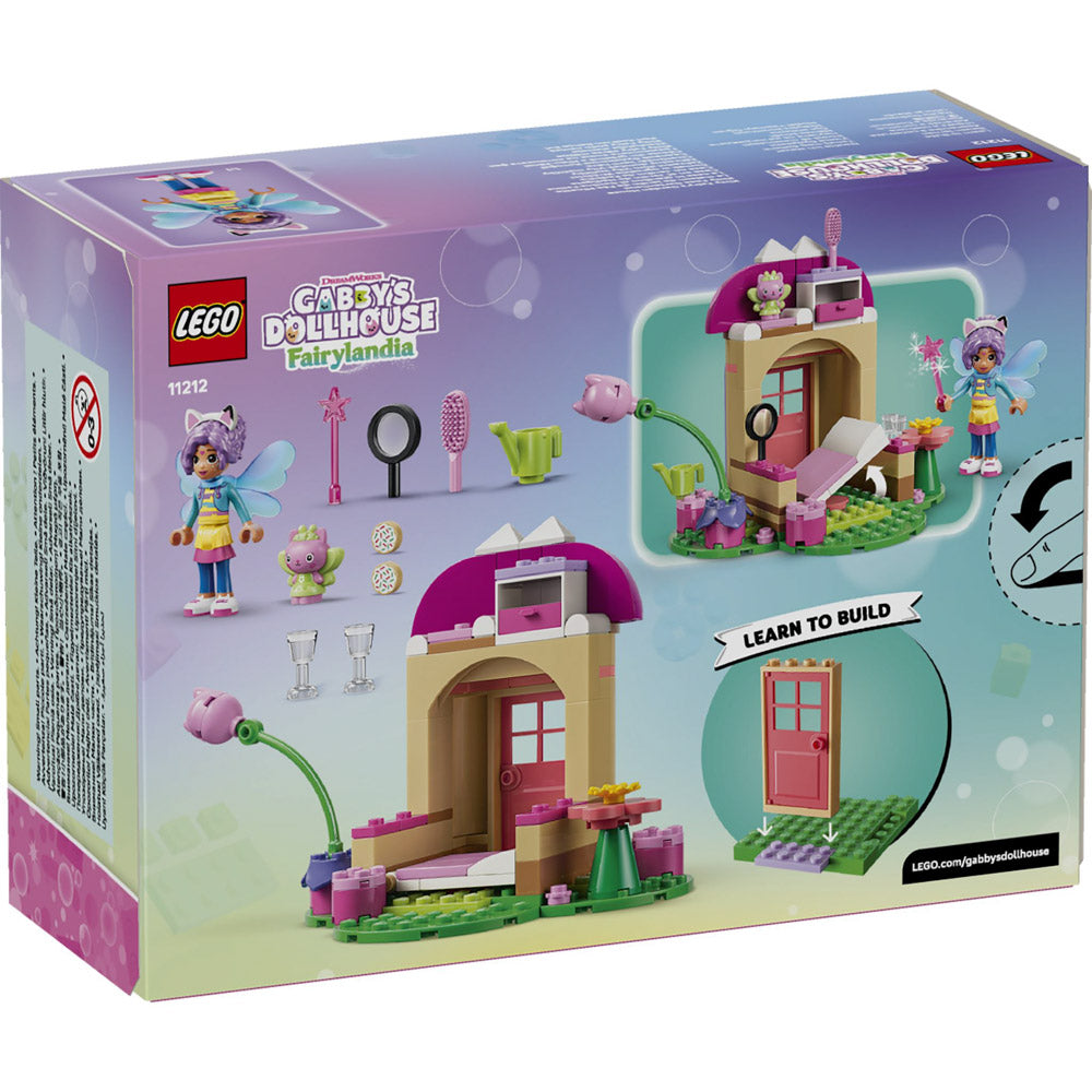 Back packaging of the LEGO 11212 Gabby’s Dollhouse Kitty Fairy’s Garden House set.