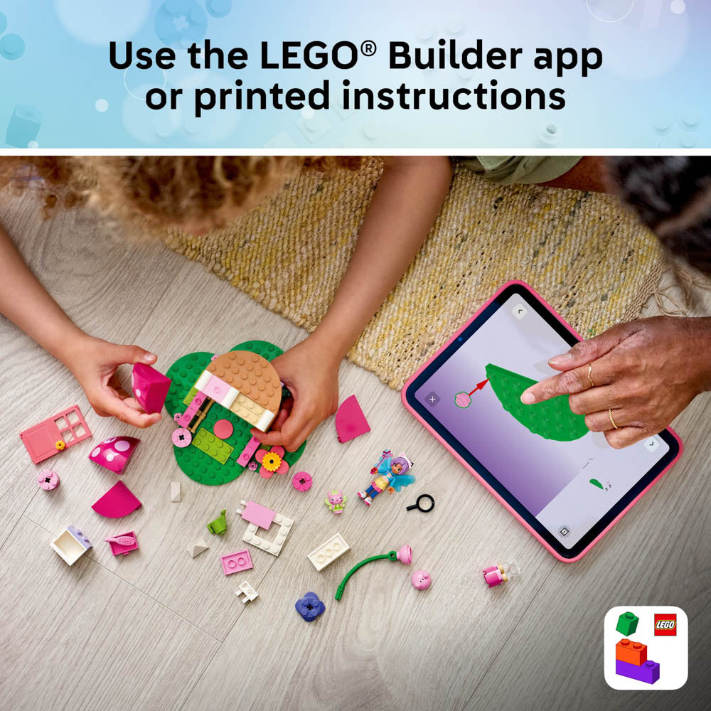 Use the lego builder app to make the LEGO 11212 Gabby’s Dollhouse Kitty Fairy’s Garden House set.