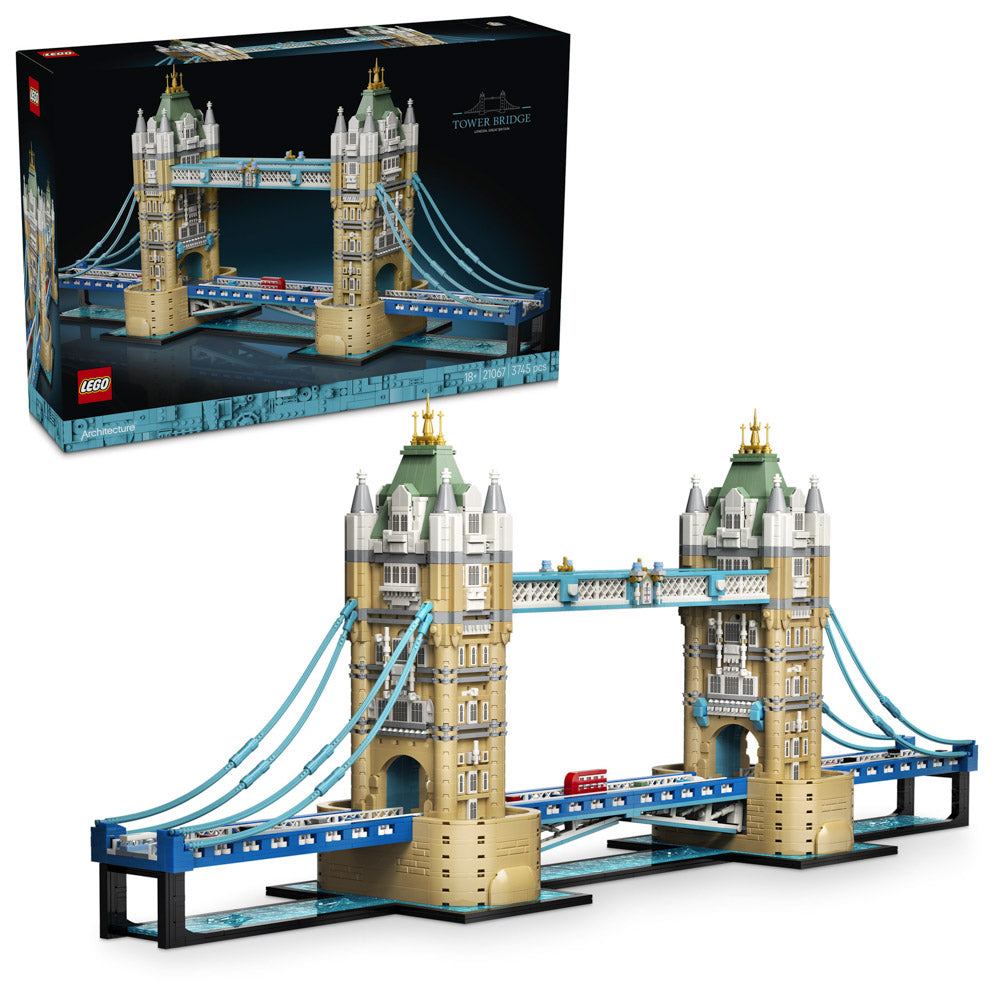 Assembled LEGO 21067 Architecture Tower Bridge River Thames set.