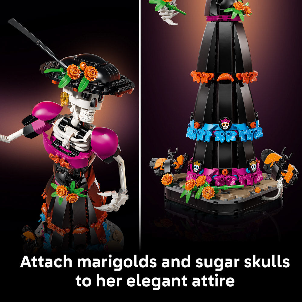 Assembled LEGO 21372 Ideas LA Catrina Day of the Dead set with marigolds and sugar skulls