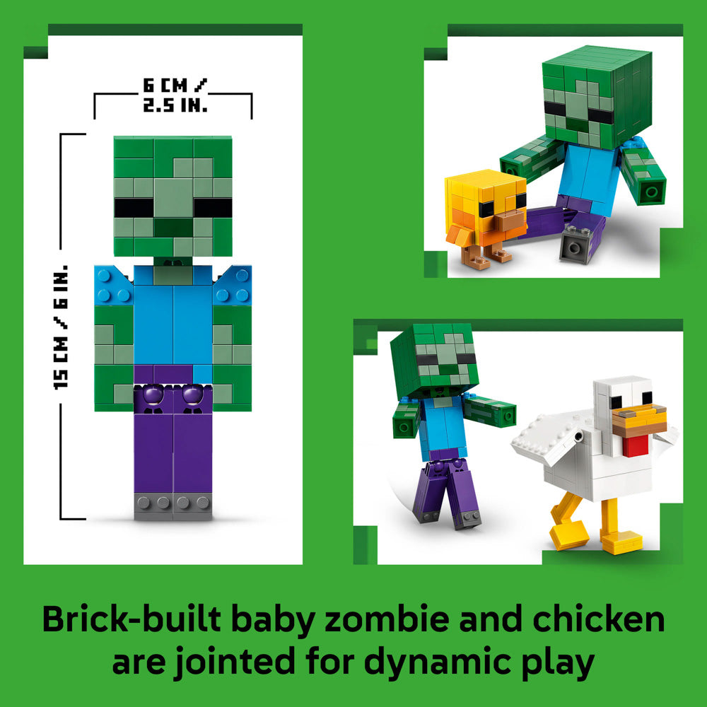 Assembled LEGO 21582 Minecraft Chicken Jockey set figures have movable joints
