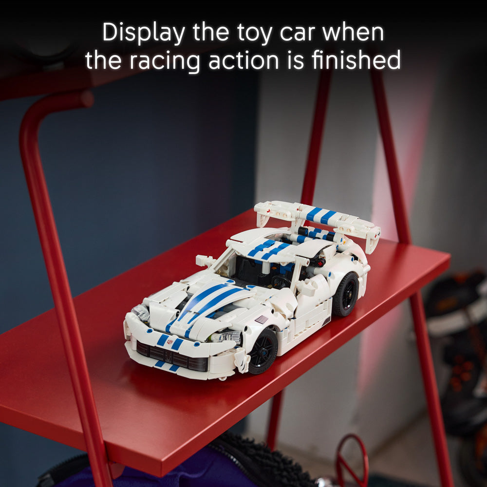 Assembled LEGO 42234 Technic Dodge Viper GTS-R Sports Car set on display.