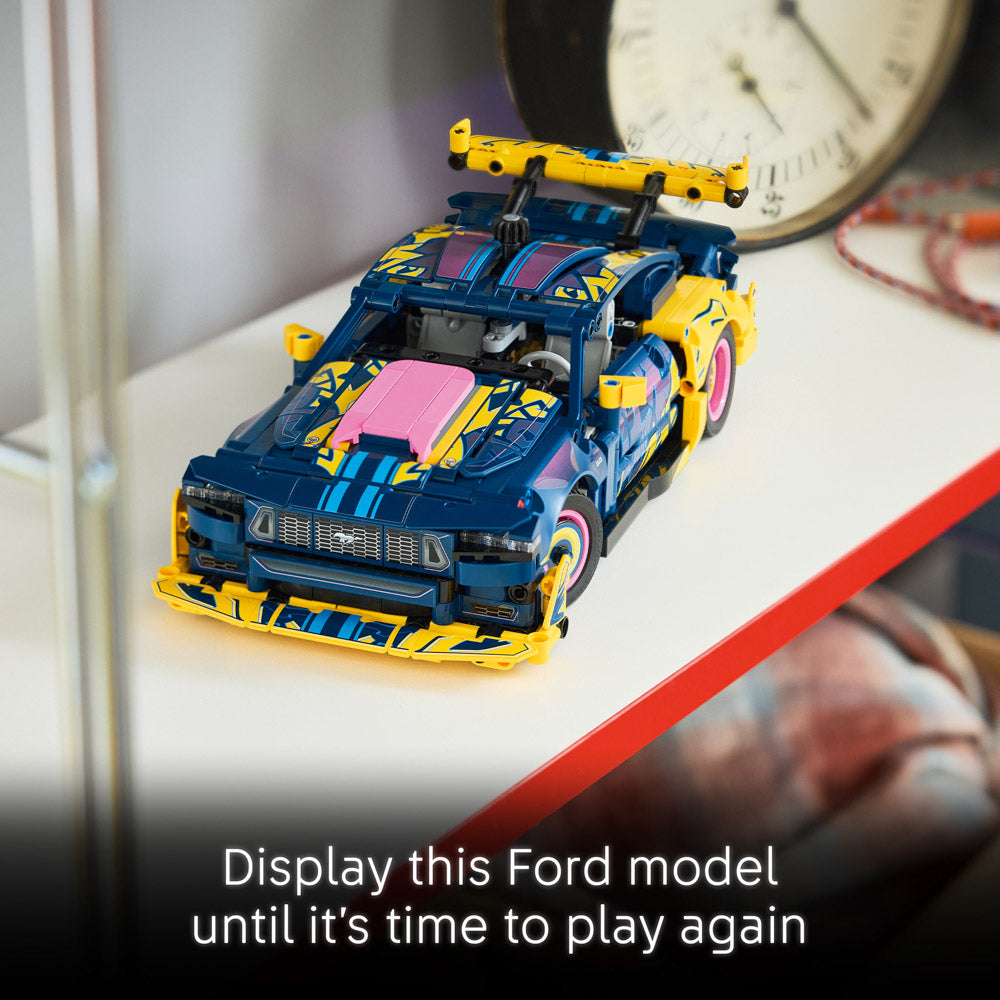 Assembled LEGO 42236 Technic Custom Garage Ford Mustang GT Car set on display