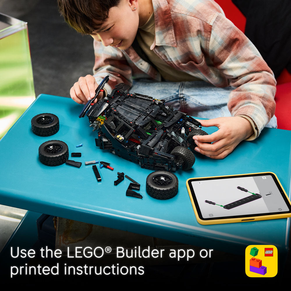 Use the lego builder app to make the LEGO 42239 Technic Batman Batmobile Tumbler Car set with remote-control function.