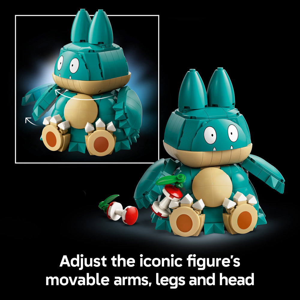 The LEGO 72150 Pokémon Munchlax has movable head, arms and legs.