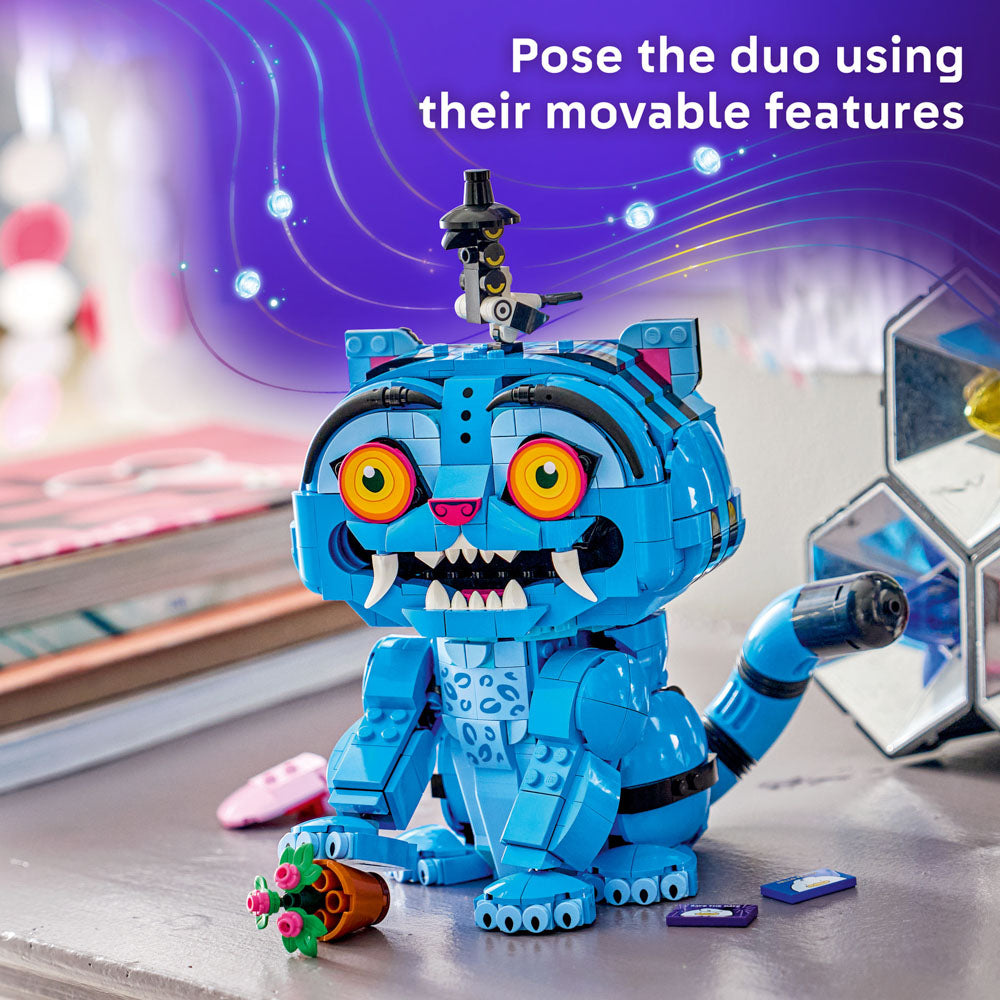 Posable assembled LEGO 72537 KPop Demon Hunters Derpy Tiger and Sussie Bird set