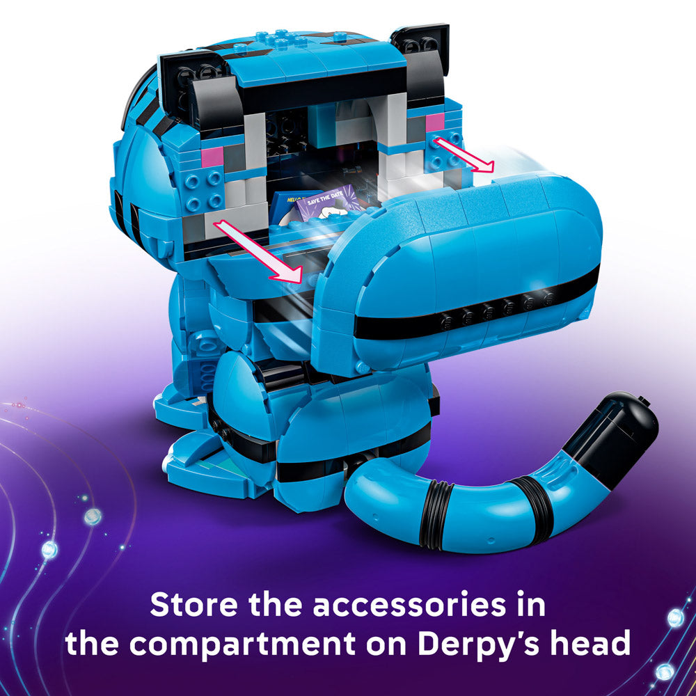 Derpy Tiger's head opens to reveal compartment, in the LEGO 72537 KPop Demon Hunters Derpy Tiger and Sussie Bird set.