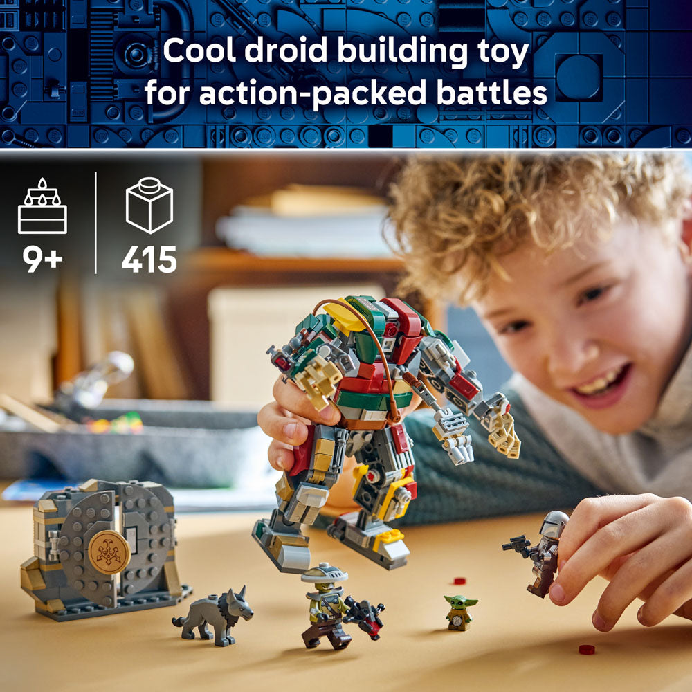 Boy playing with the assembled LEGO 75451 Star Wars Hutt Palace Sentry Droid Showdown set