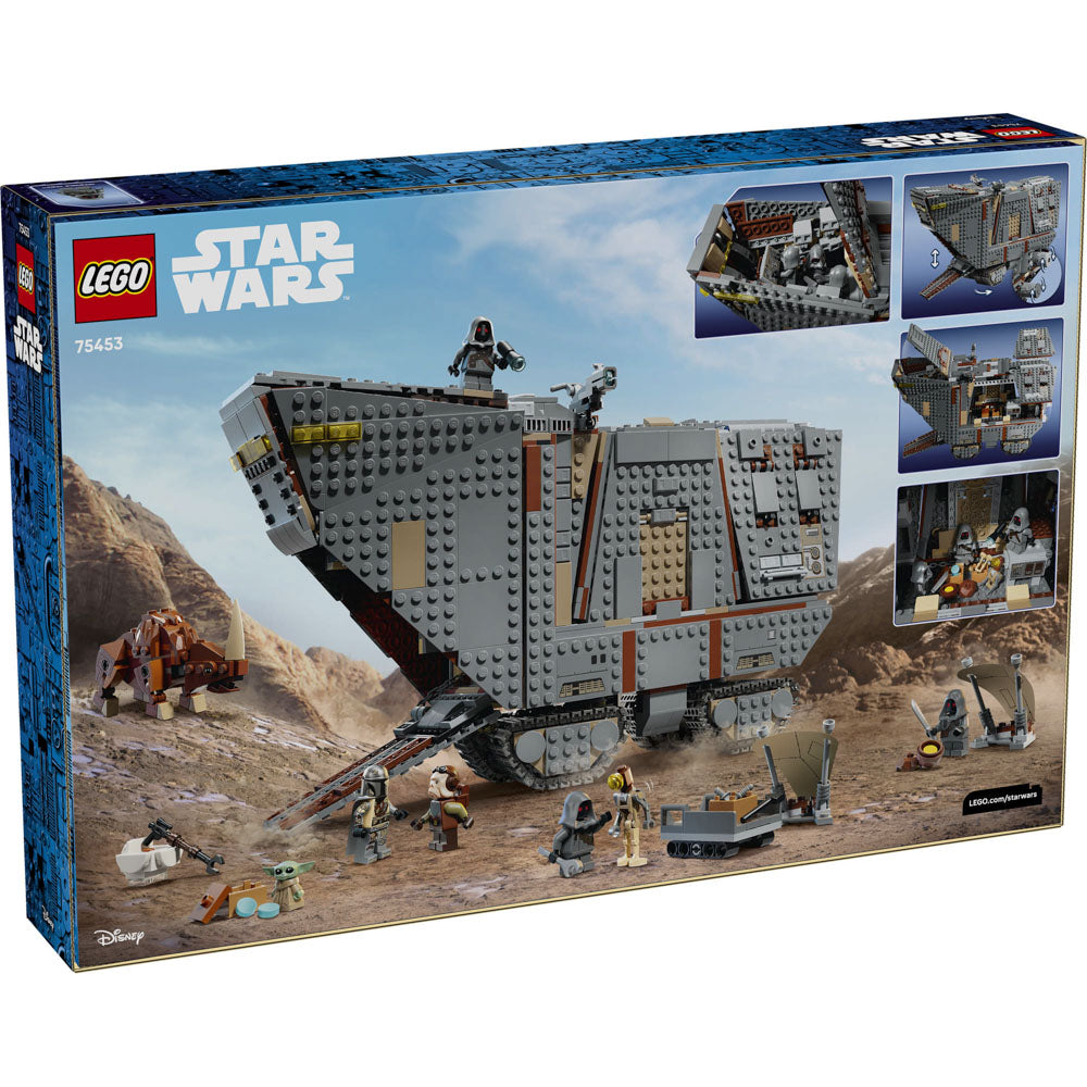 Back packaging of the LEGO 75453 Star Wars Offworld Sandcrawler and Mudhorn set.