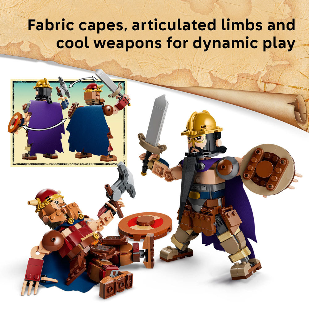 Fabric capes, articulated limbs, and weapons included in the LEGO 75644 ONE PIECE Dorry vs. Brogy – Giants of Little Garden set
