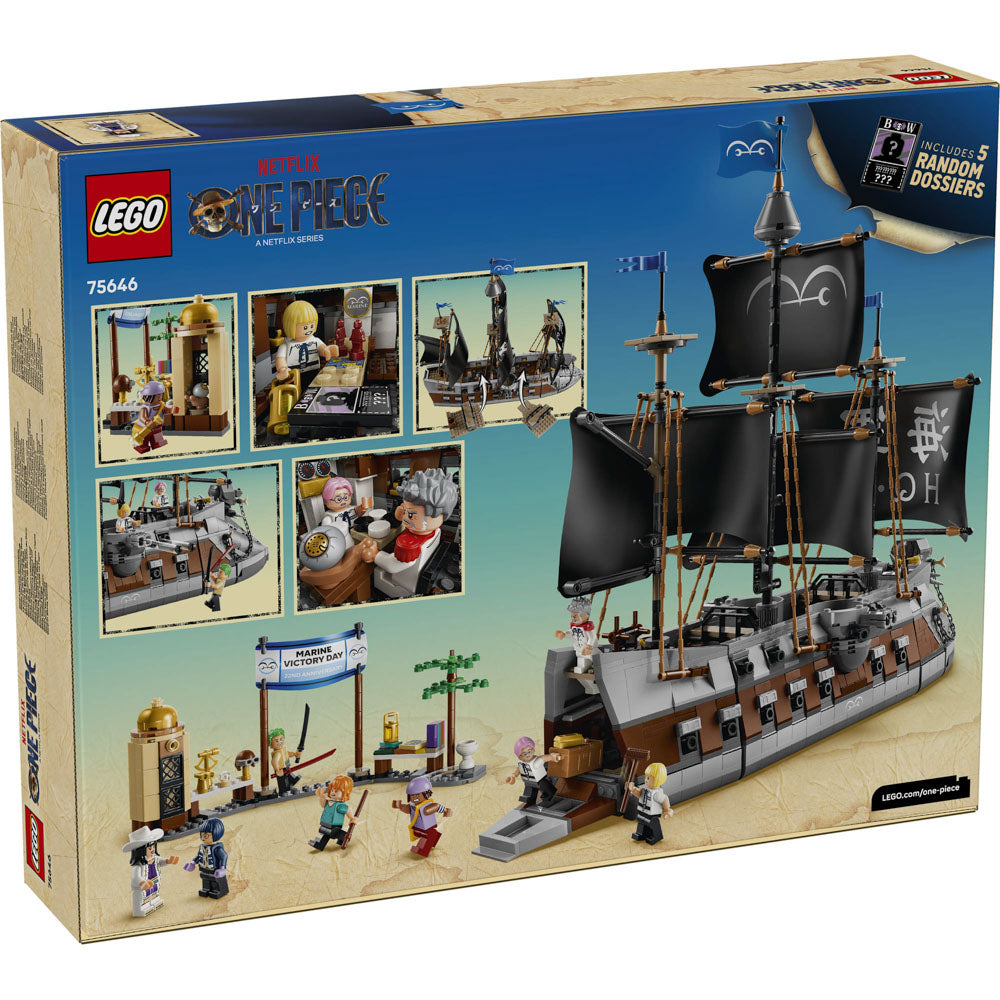 Back packaging of the LEGO 75646 ONE PIECE Garp's Marine Battleship Ship set