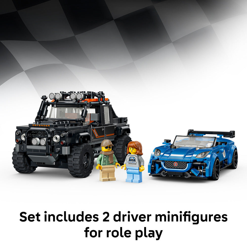 2 Driver minifigures included in the LEGO 77264 Speed Champions Jaguar Project 7 & Land Rover Defender set