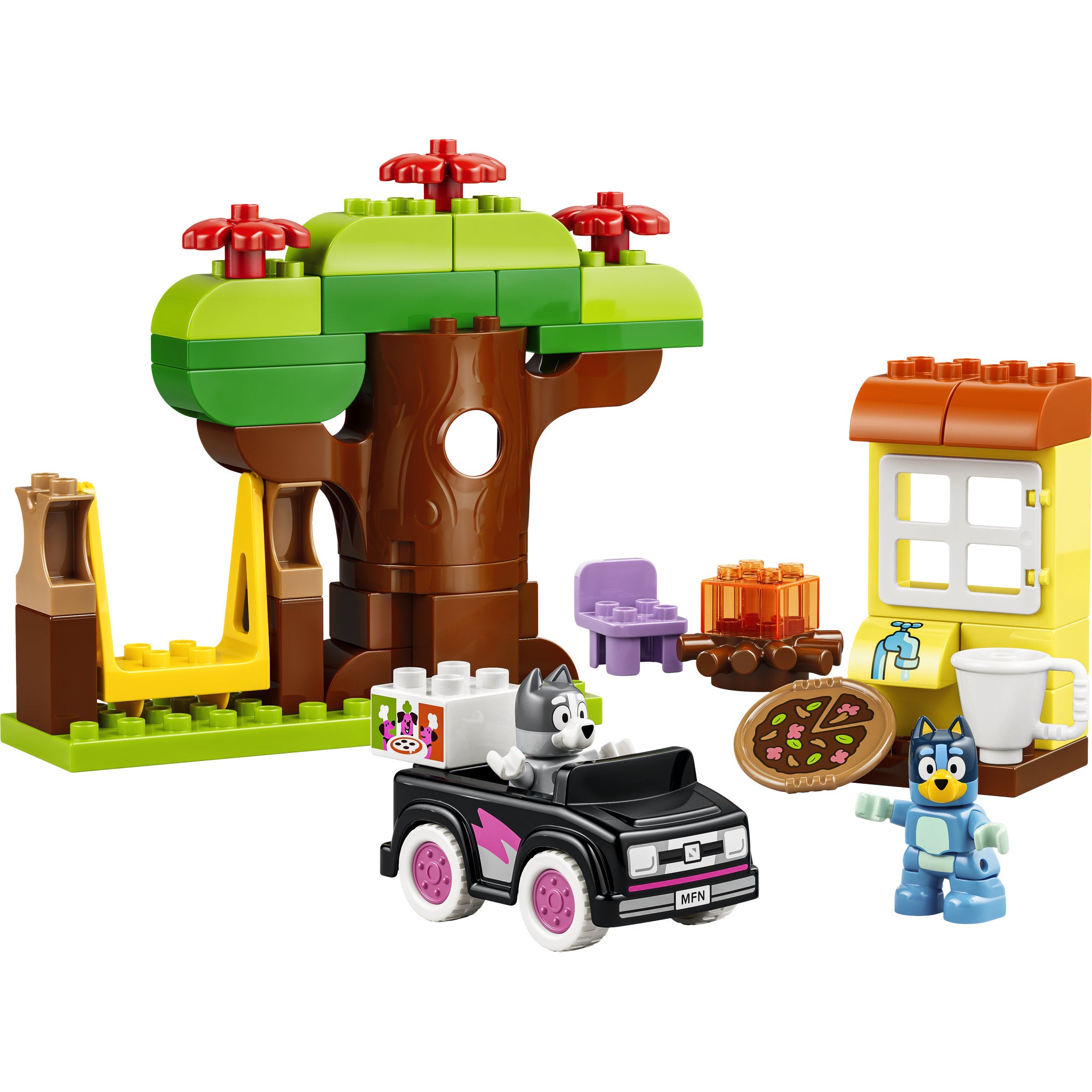 Assembled LEGO 10469 DUPLO Bluey Tree Swing Car Pizza Girls with Muffin and Bluey Set