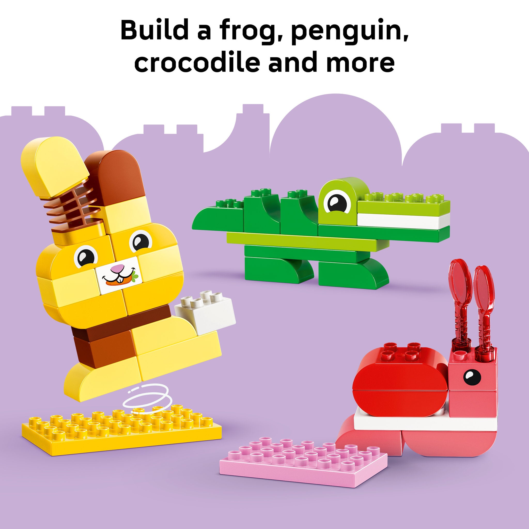 Bunny rabbit, crocodile and snail in the LEGO 10472 DUPLO Town Animal Building Game for toddlers Set