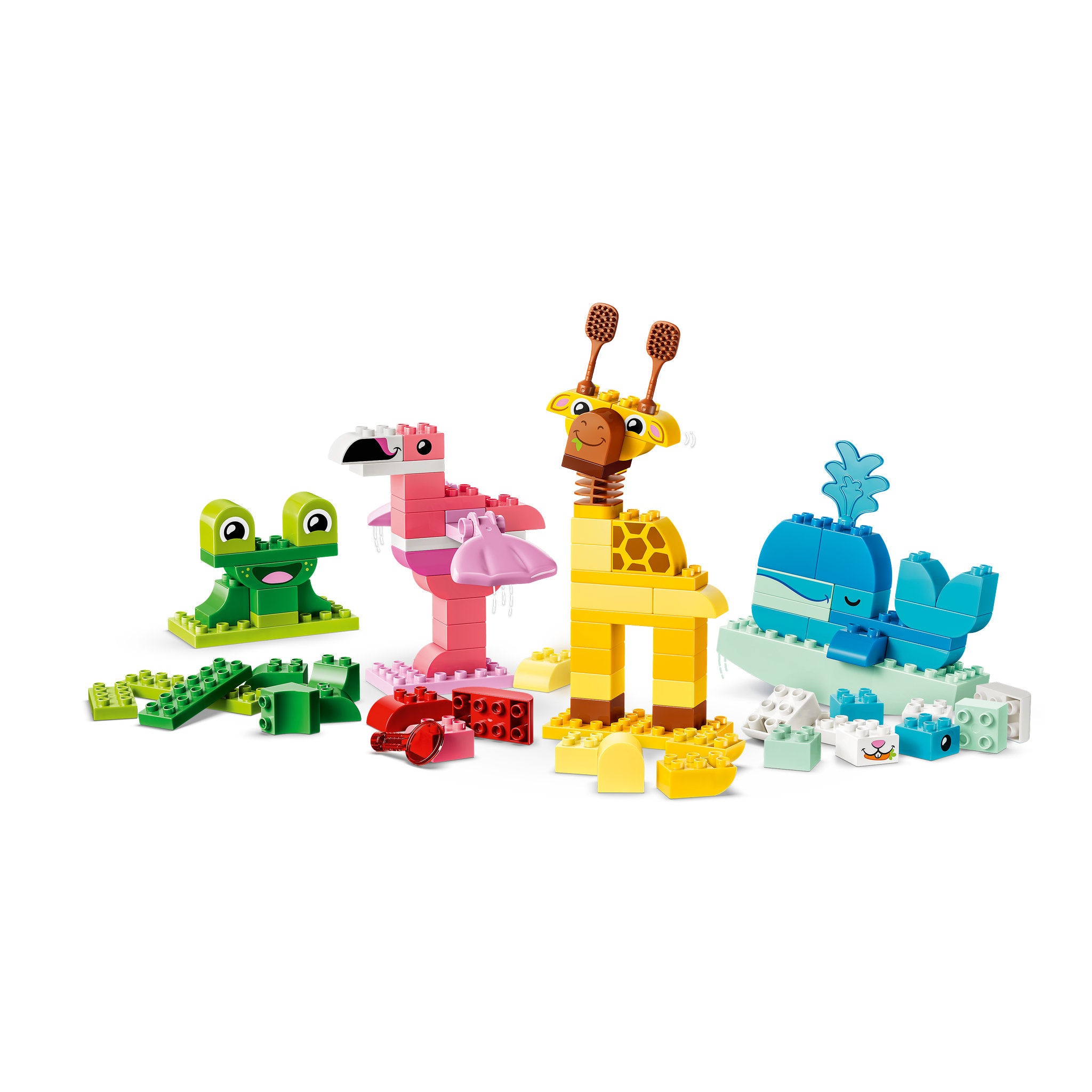 Assembled animals in the LEGO 10472 DUPLO Town Animal Building Game for toddlers Set
