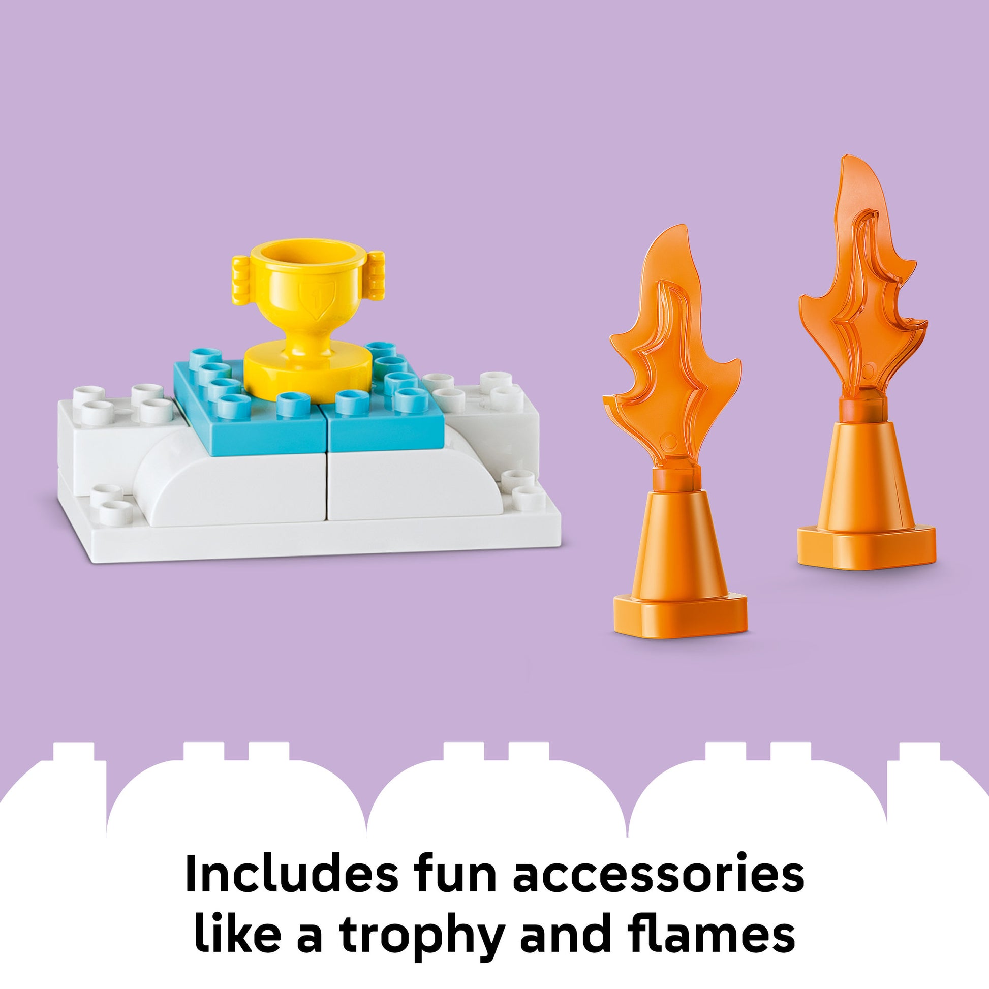 Trophy and flames accessories in the LEGO 10478 DUPLO Town 3in1 Creative Ramps with Vehicles Rollercoaster Set