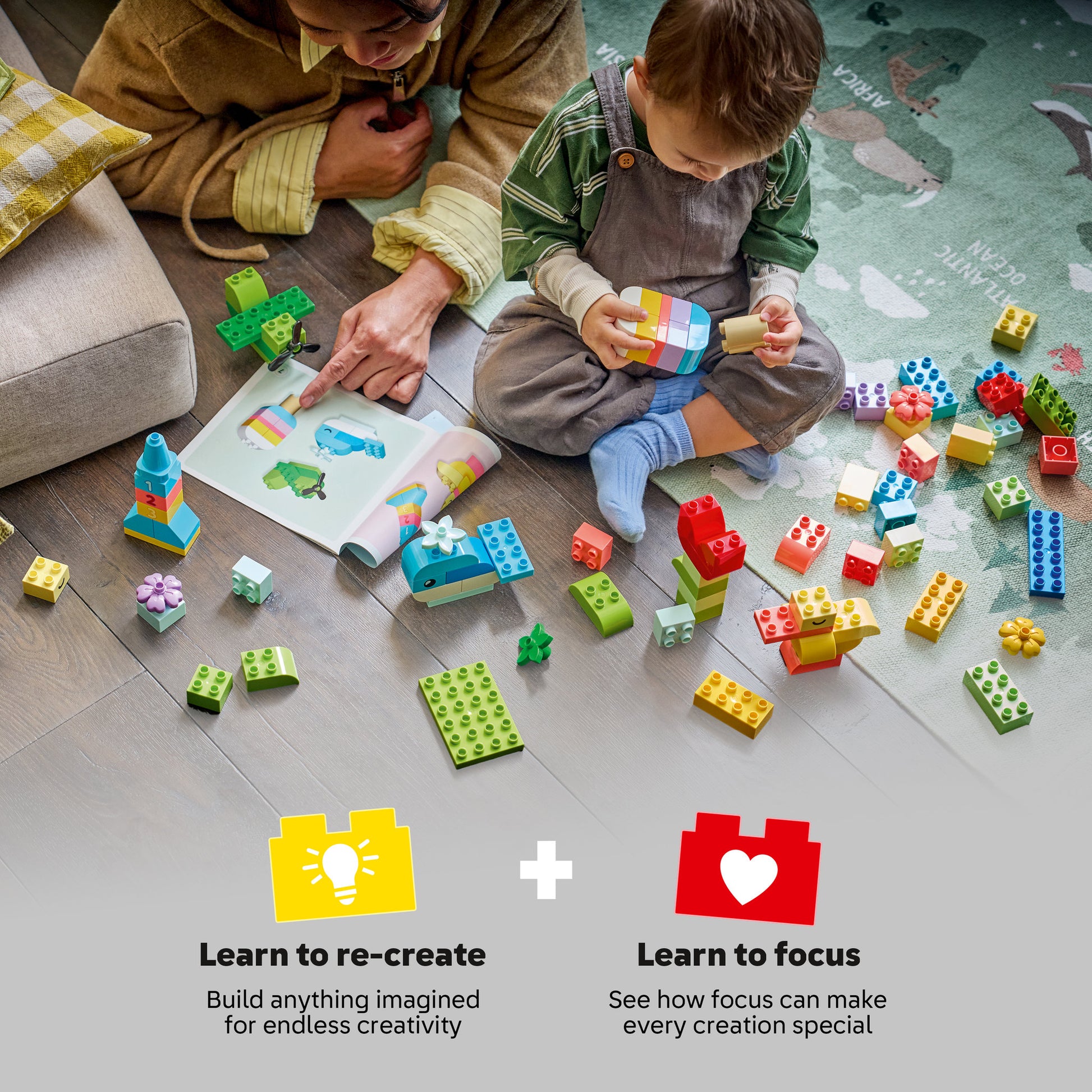 Baby building a flower with the LEGO 10479 DUPLO Classic Colorful Creative Box Loose Set