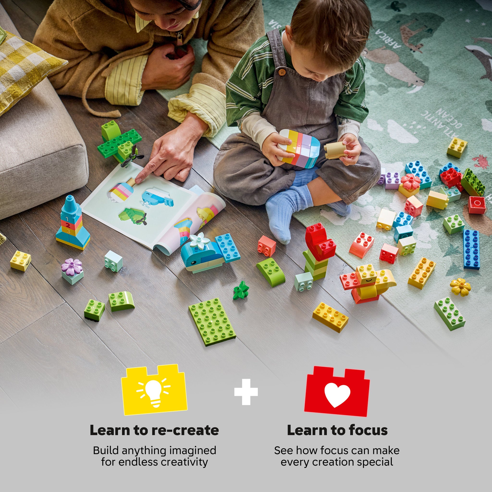 Baby building a flower with the LEGO 10479 DUPLO Classic Colorful Creative Box Loose Set