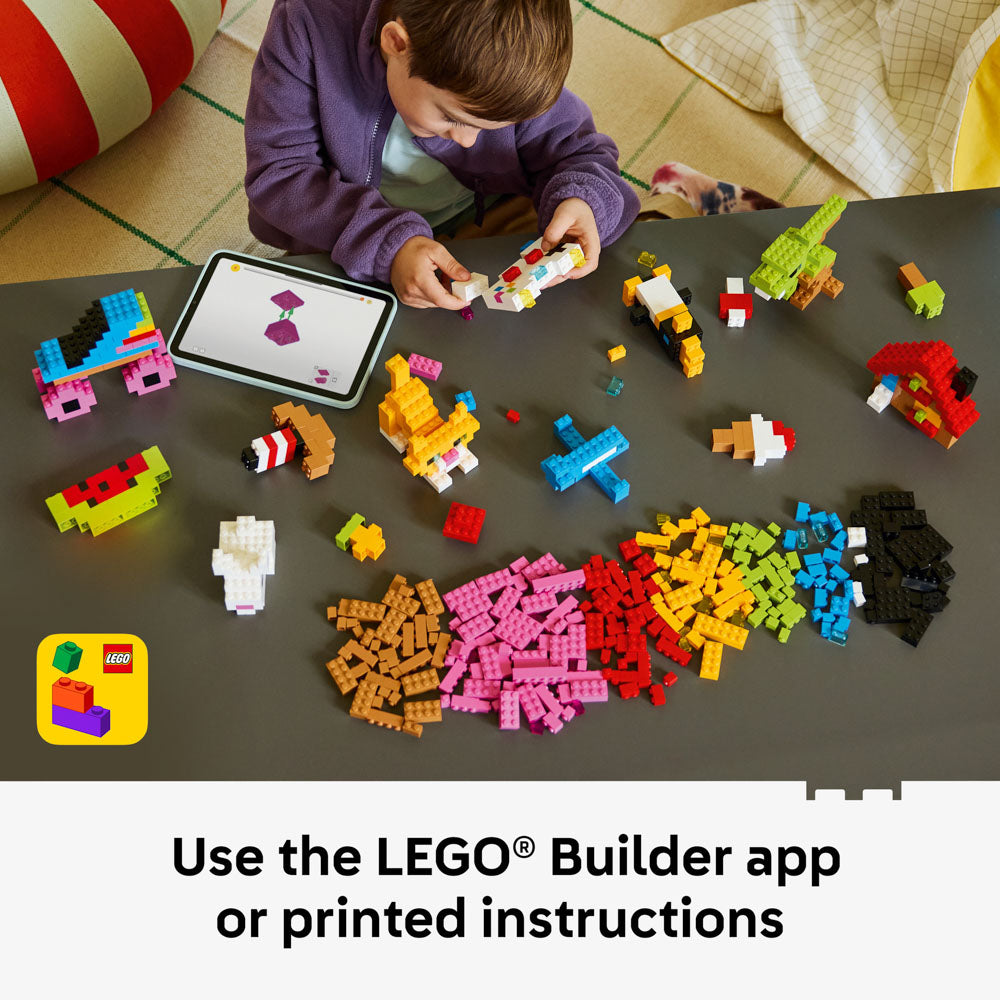 Child using the builder app to make the LEGO 11045 Classic Creative Colourful Bricks Blocks Loose Free-play Set