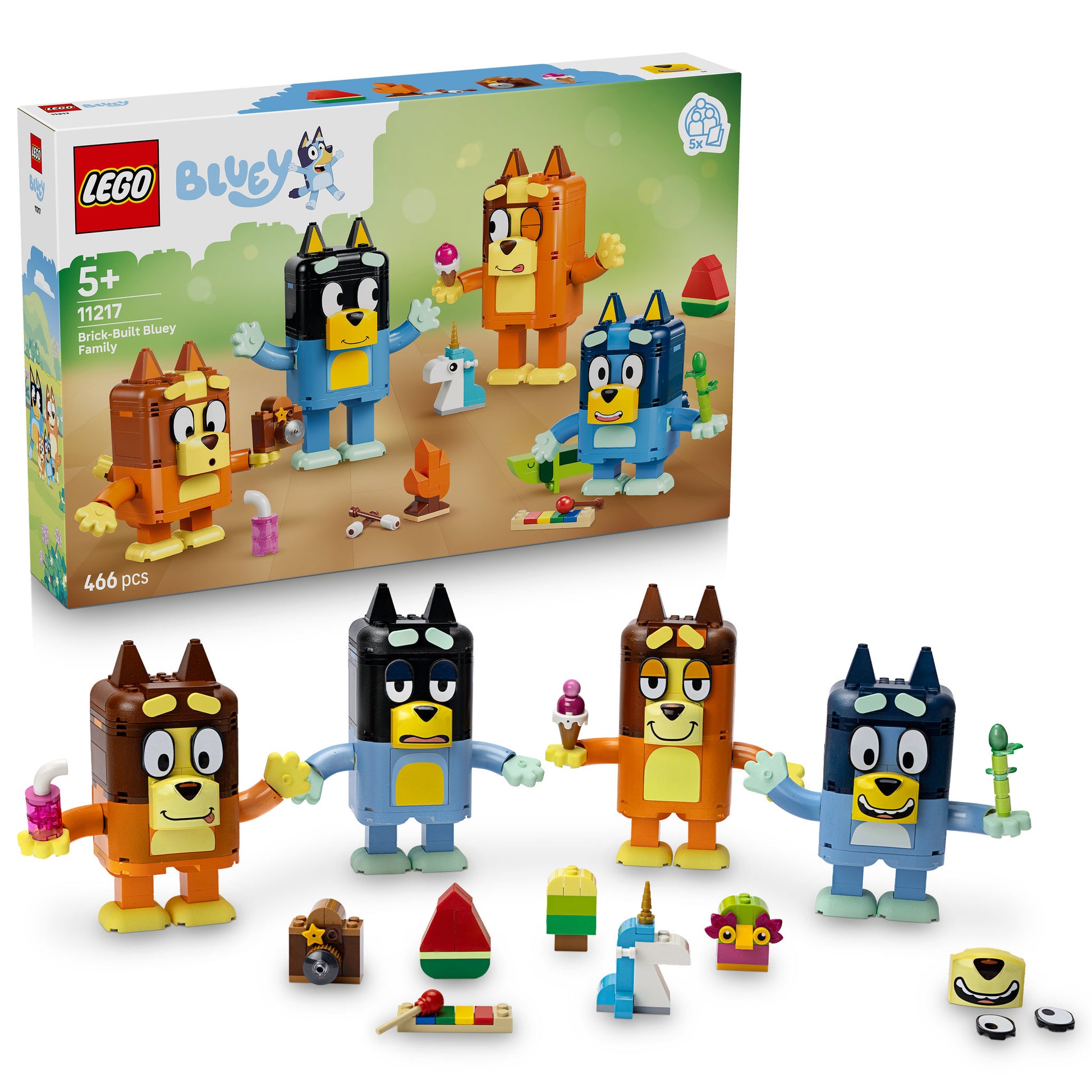 LEGO 11217 Bluey Brick-Built Bluey Family Set assembled, and in packaging