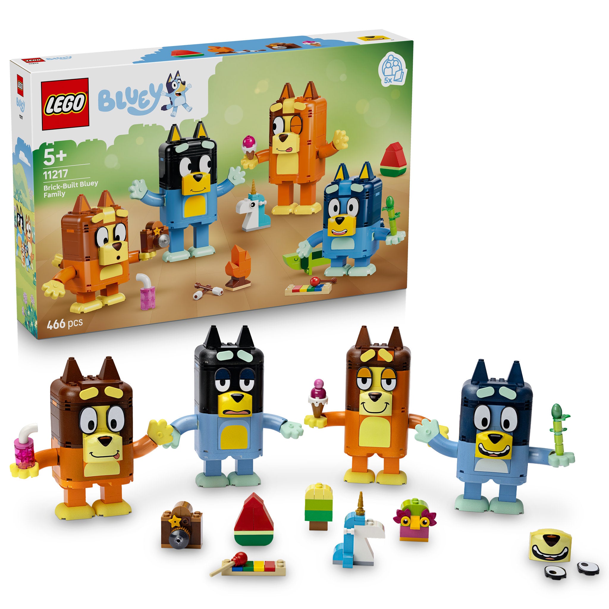 LEGO 11217 Bluey Brick-Built Bluey Family Set assembled, and in packaging