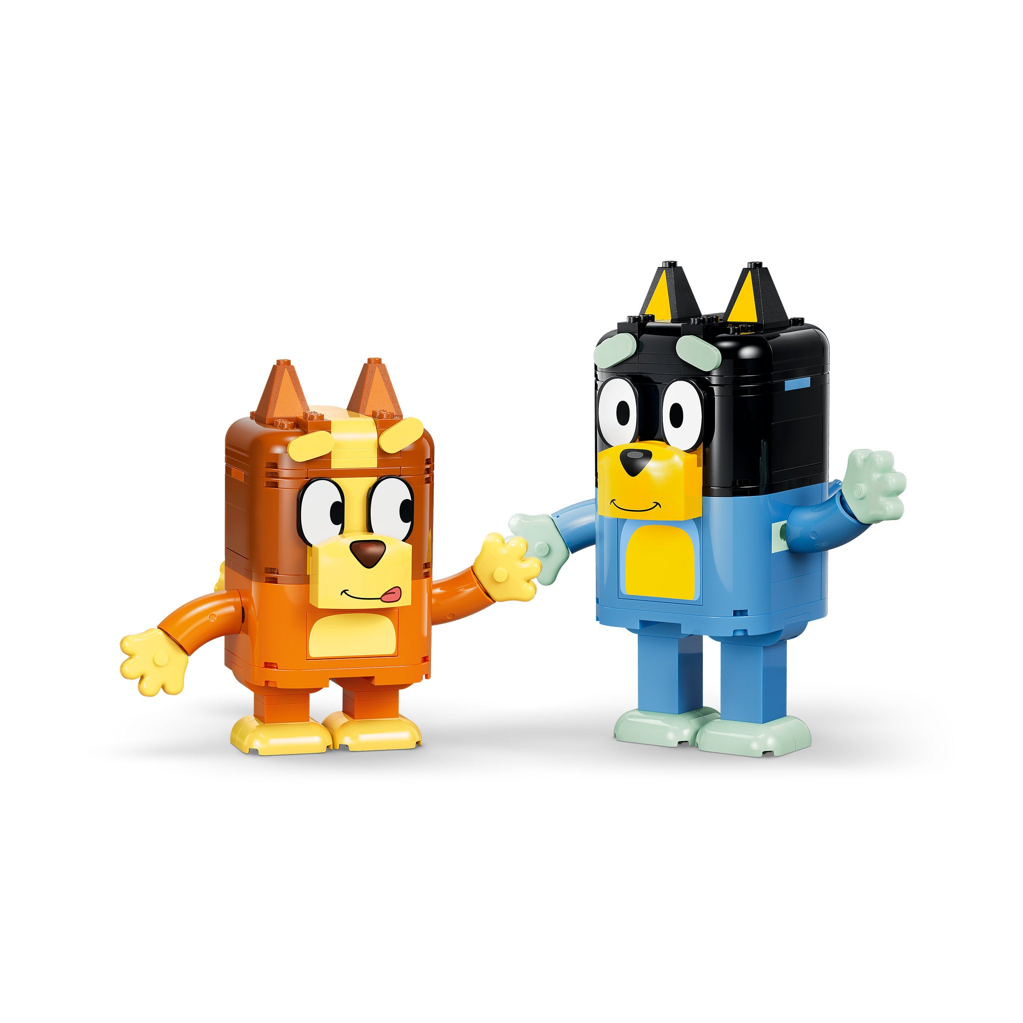 Assembled bluey and bingo, in the LEGO 11217 Bluey Brick-Built Bluey Family Set