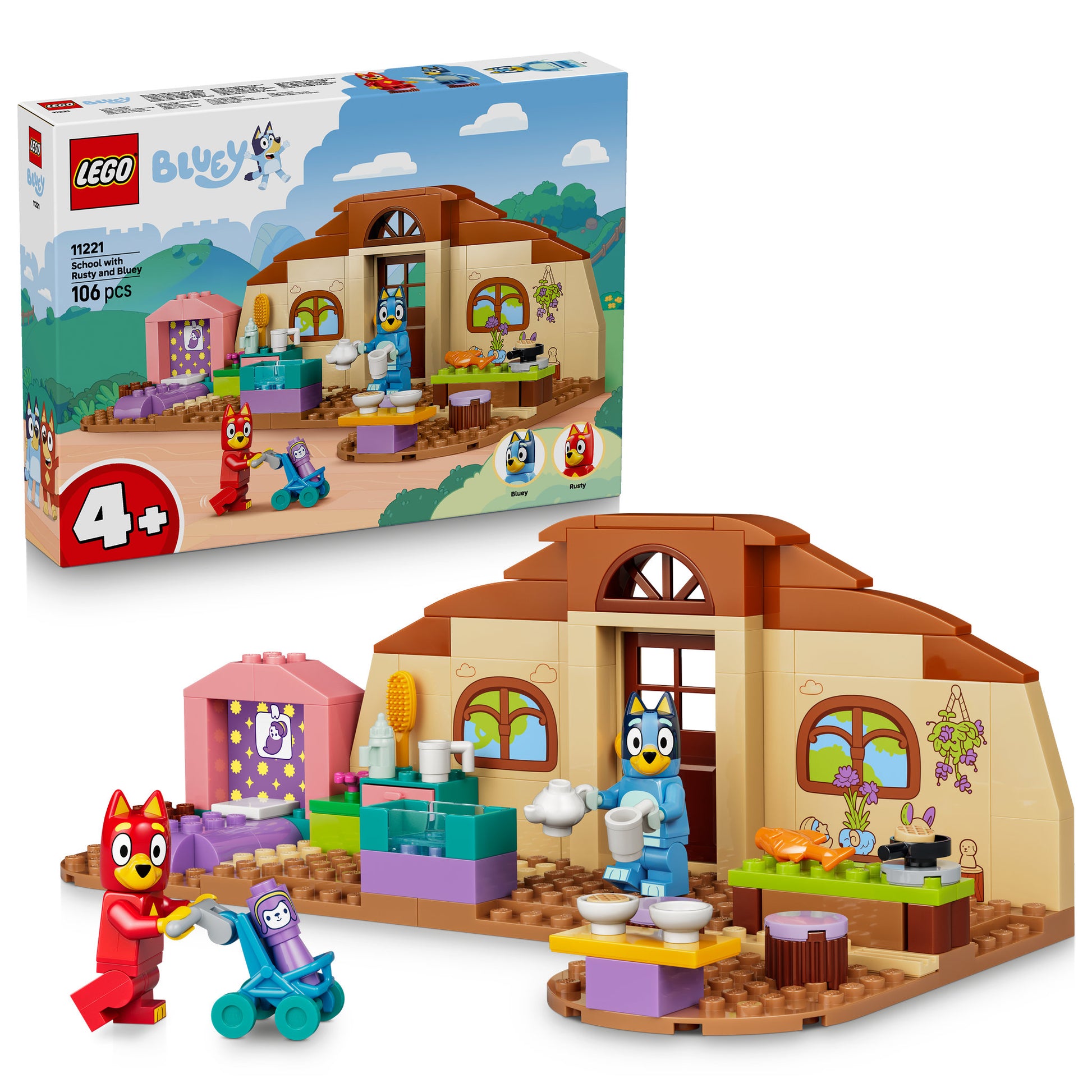 LEGO 11221 Bluey School With Rusty And Bluey Set assembled, and in packaging