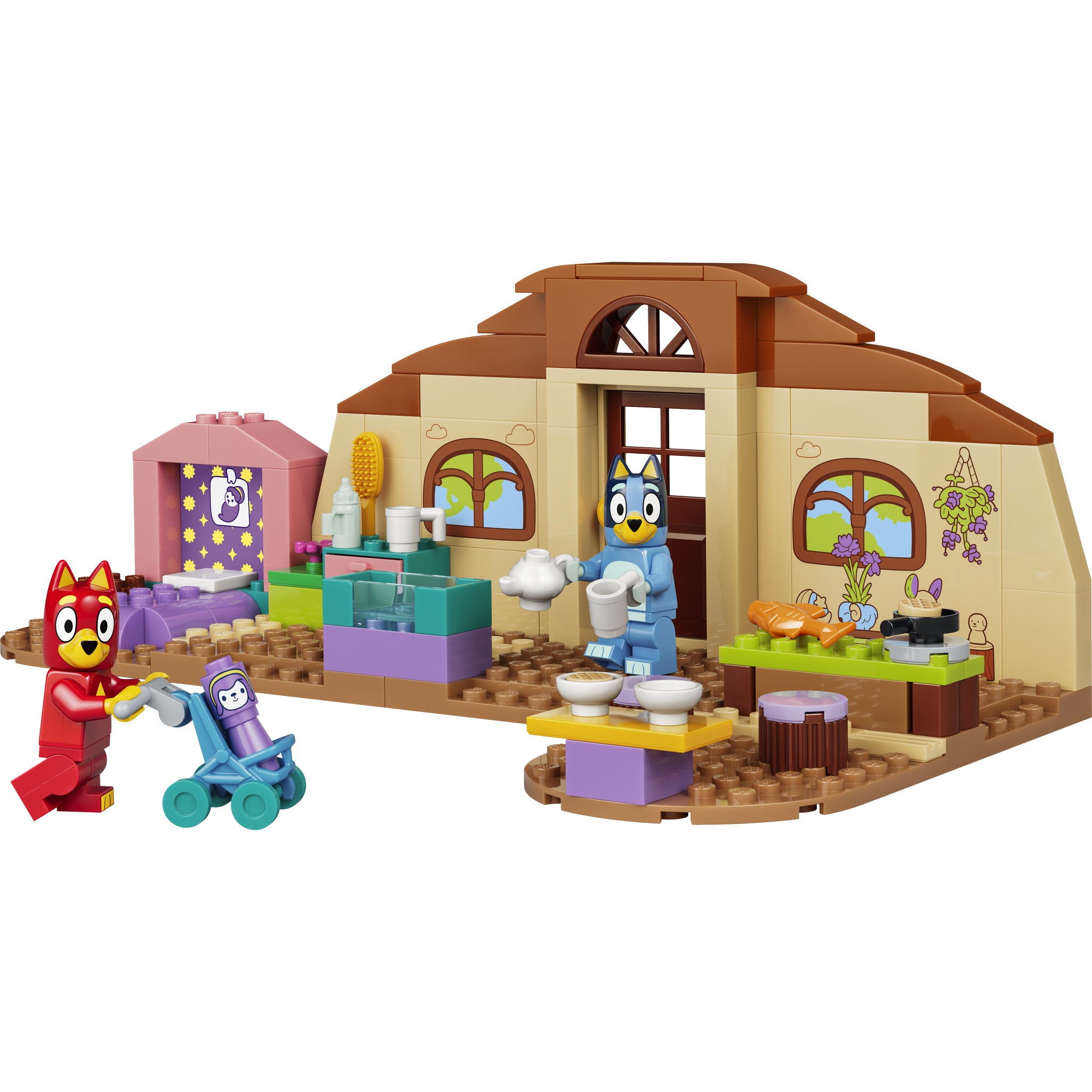 Assembled bluey and rusty inside the LEGO 11221 Bluey School With Rusty And Bluey Set