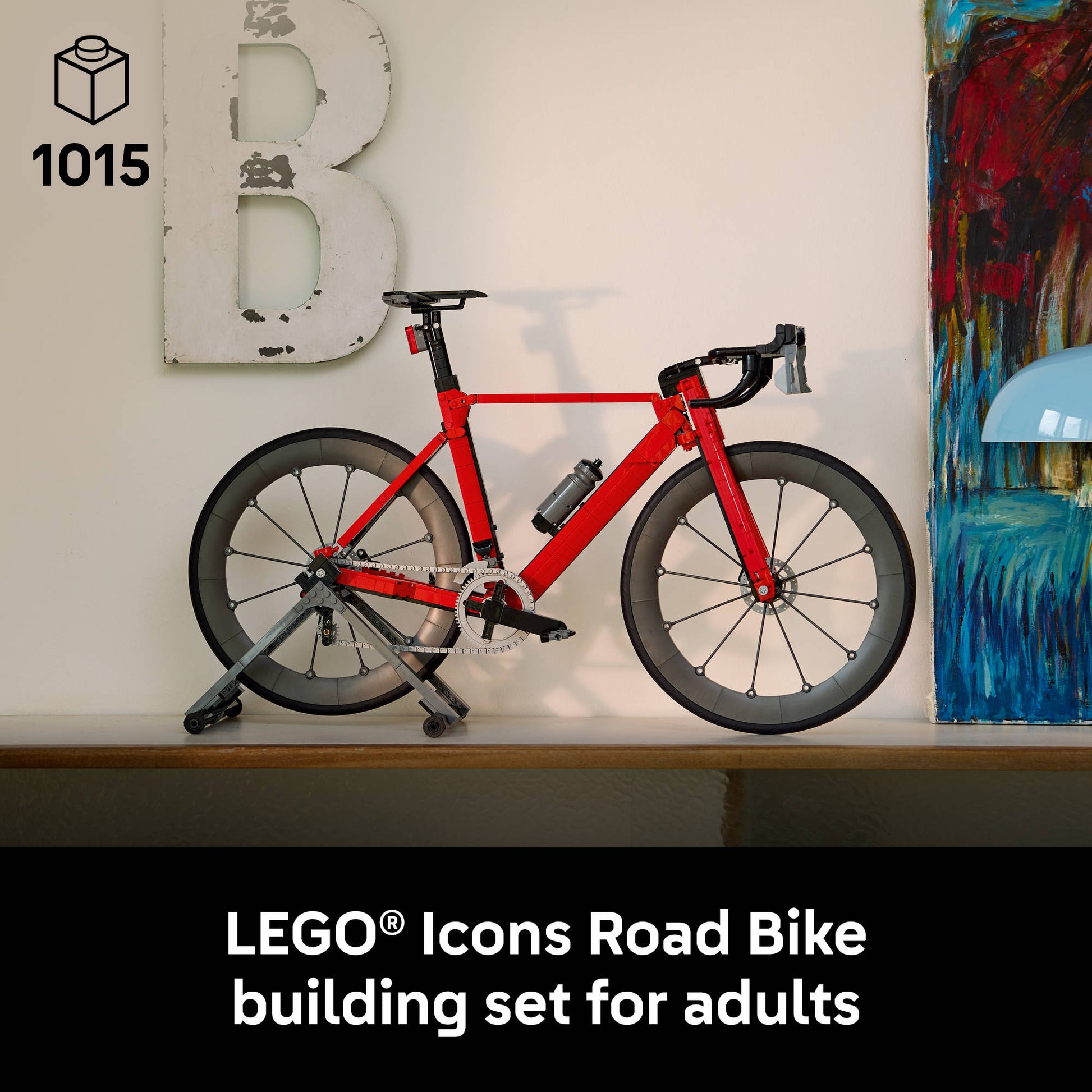 LEGO 11380 Icons Road Bike Cycle Red Set assembled and on display