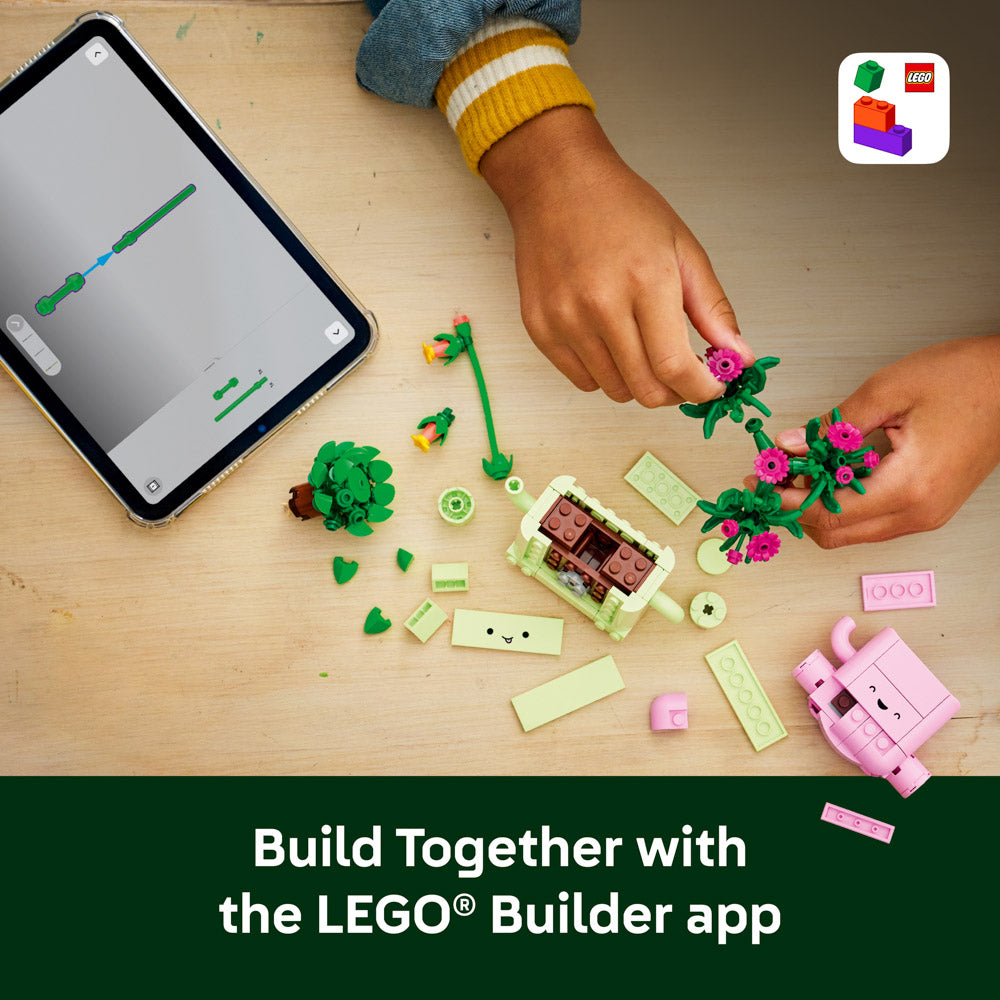 Child using the builder app to make the LEGO 11506 Botanicals Rocking Plants potted succulents set