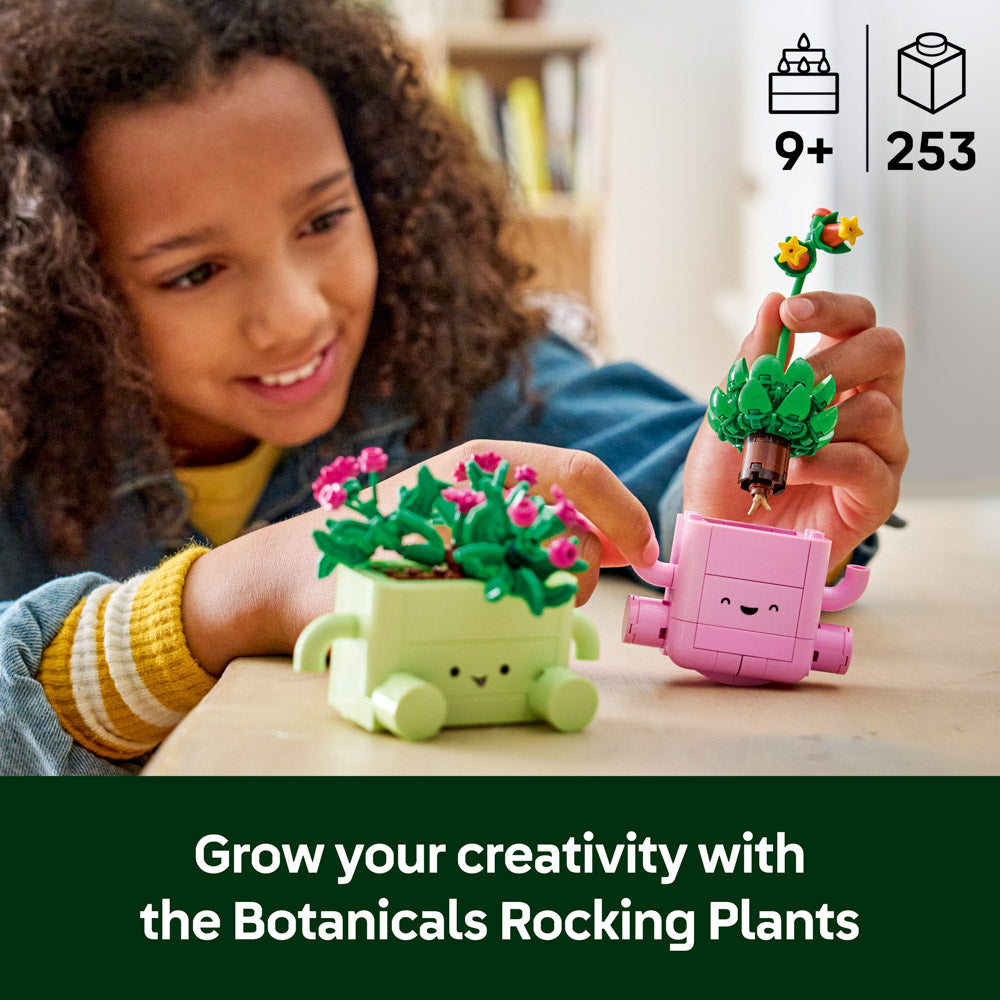 Child building the LEGO 11506 Botanicals Rocking Plants potted succulents set