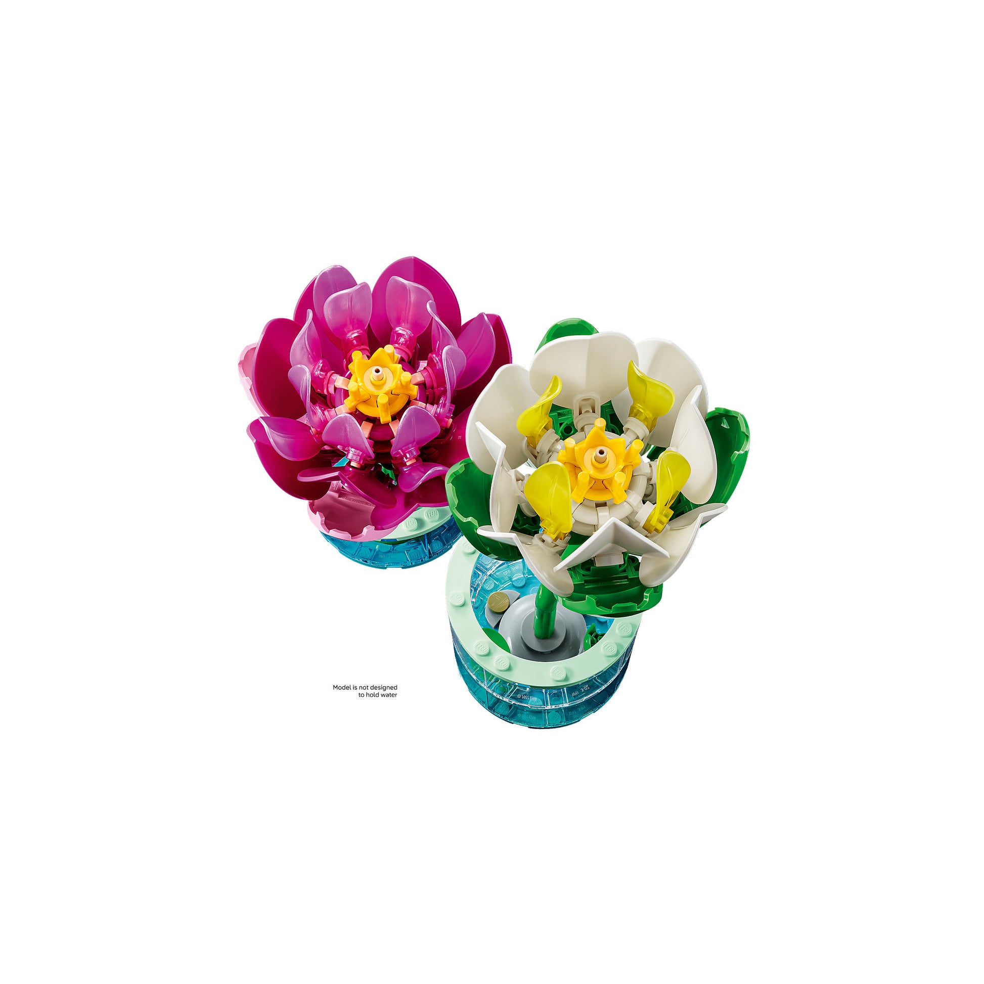 Assembled LEGO 11511 Botanicals Water Lilies Flowers in Vase Set, view from top of flowers
