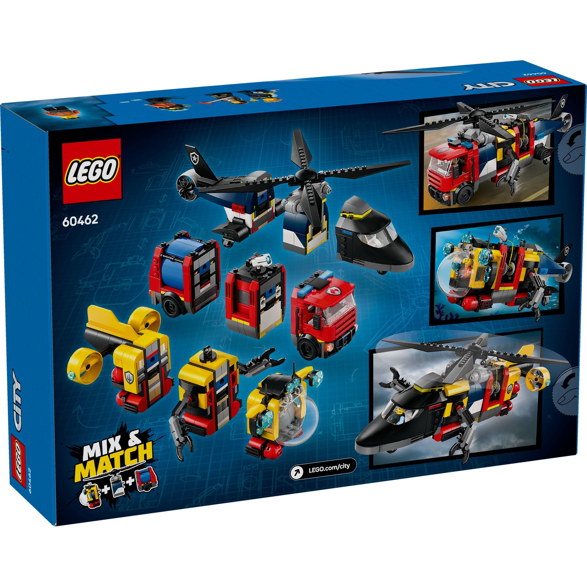 LEGO 60462 City Helicopter, Fire Truck & Submarine Remix